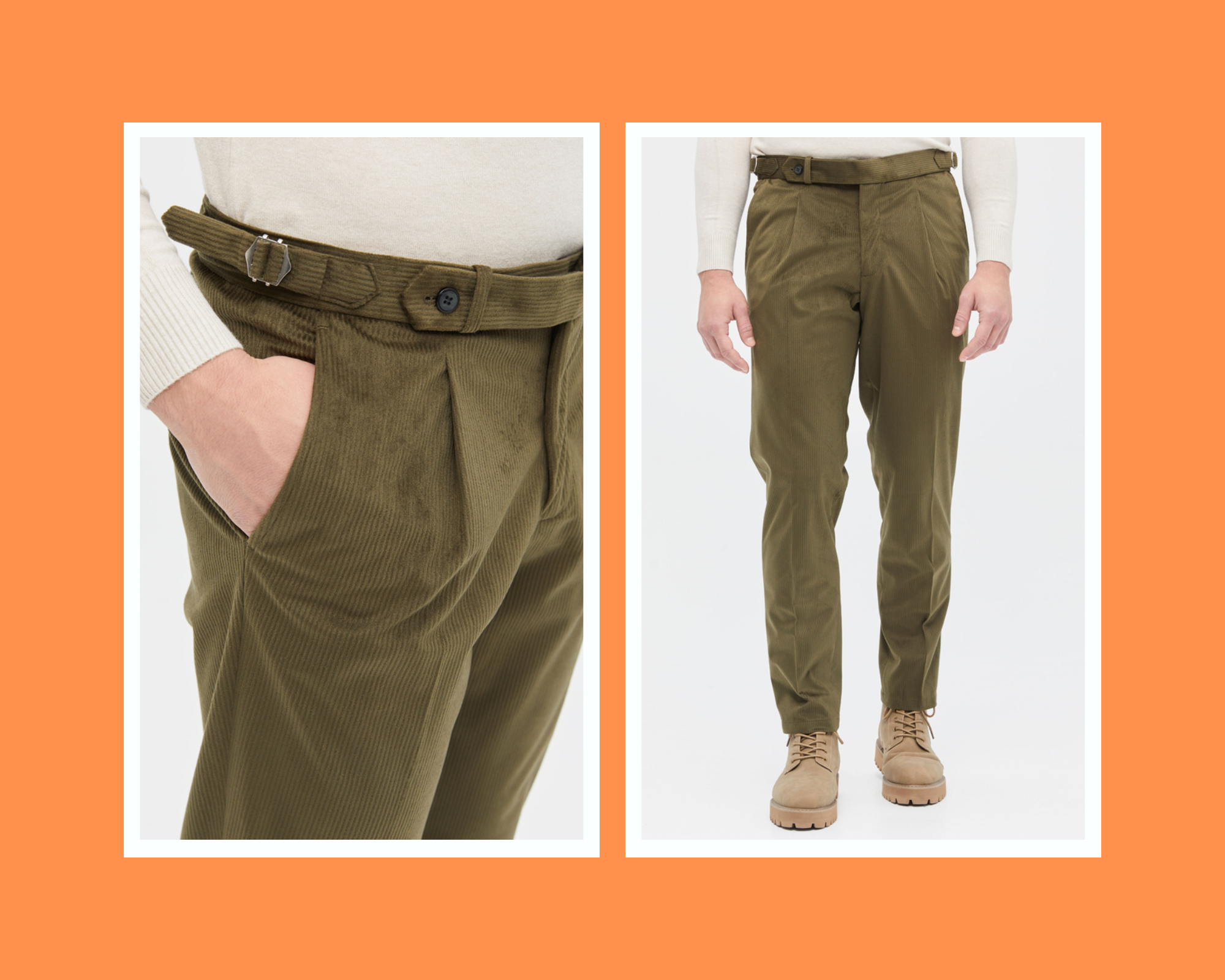      Trousers Pleated Corduroy In Olive