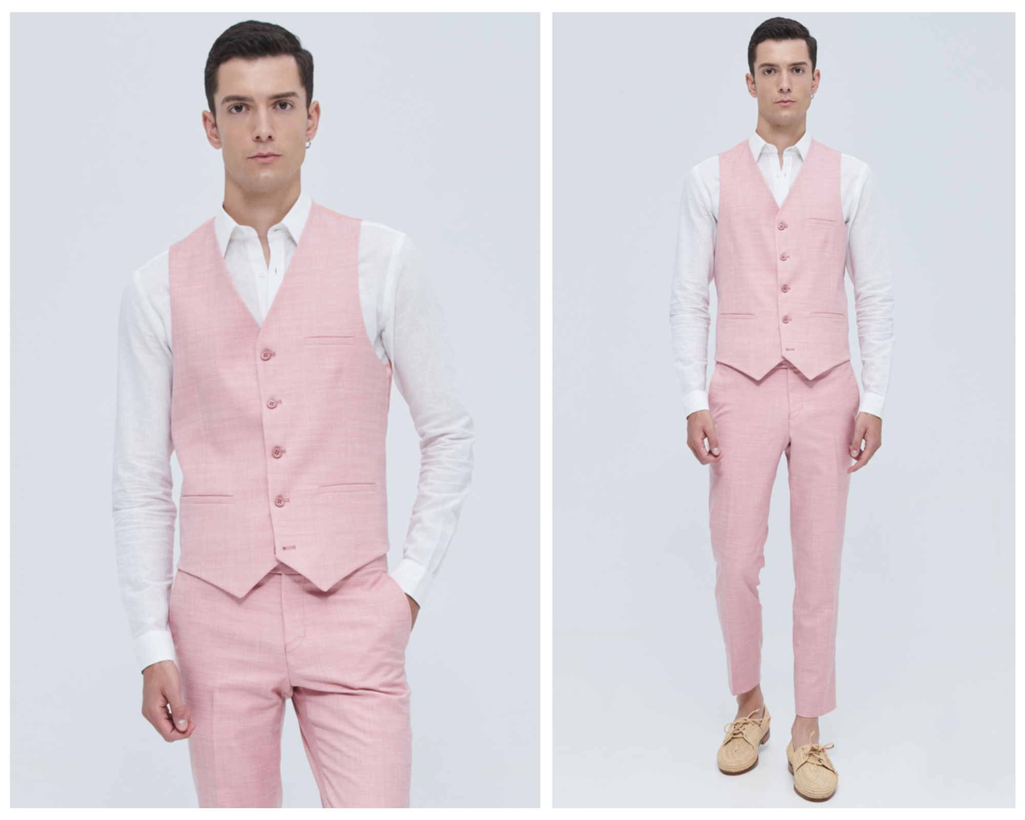 Pink Elastic Waistcoat In Slim Fit
