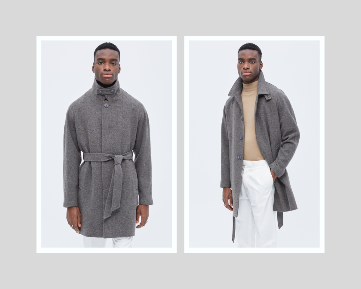 bitsiani -  business look - Coat Gray Relaxed In Wool With Belt