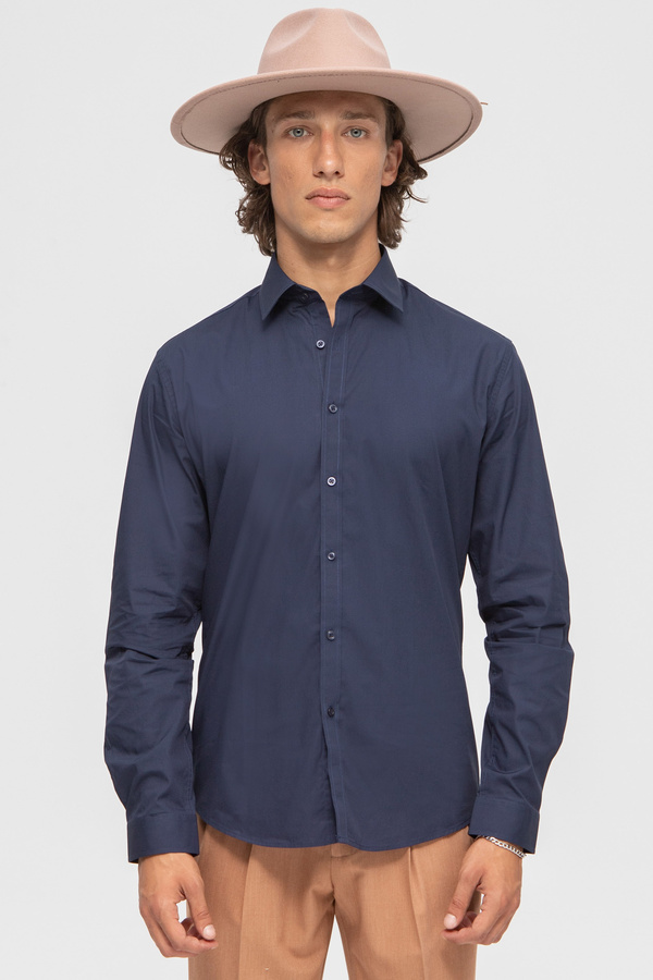 Slim Fit Blue Shirt In Pointed Collar