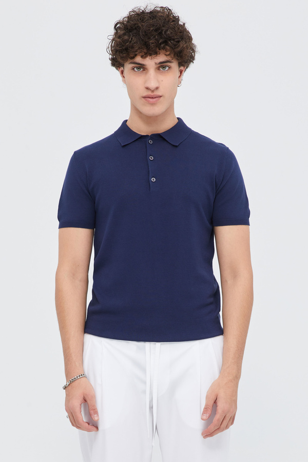 Blue Knit Polo Shirt In Slim Fit