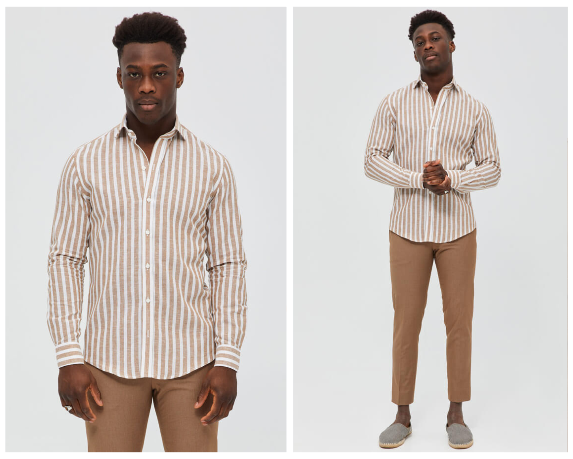 Linen Striped Shirt In Pointed Collar