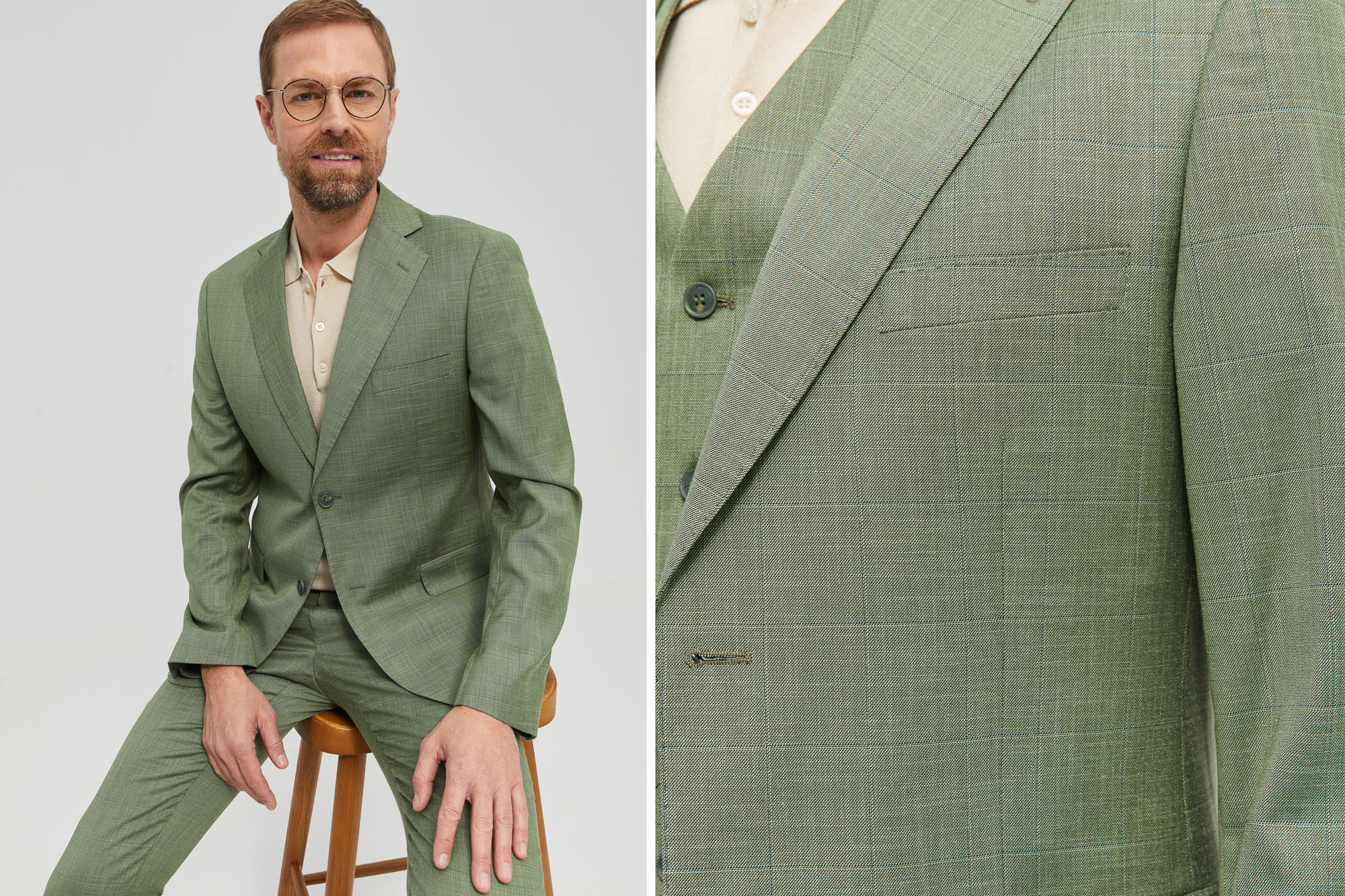 Slim Fit Checked Suit In Green