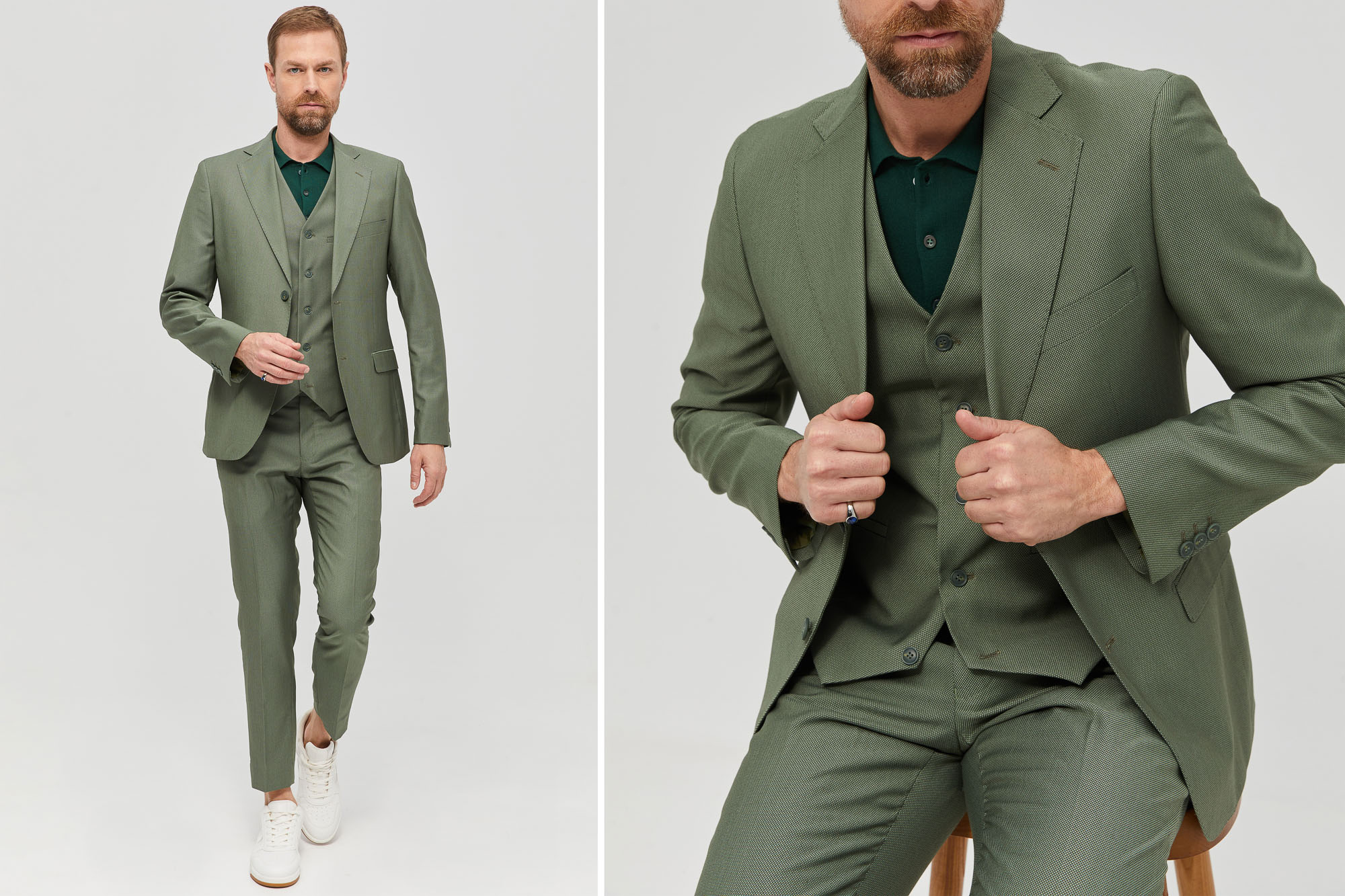 Green Elastic Suit In Slim Fit