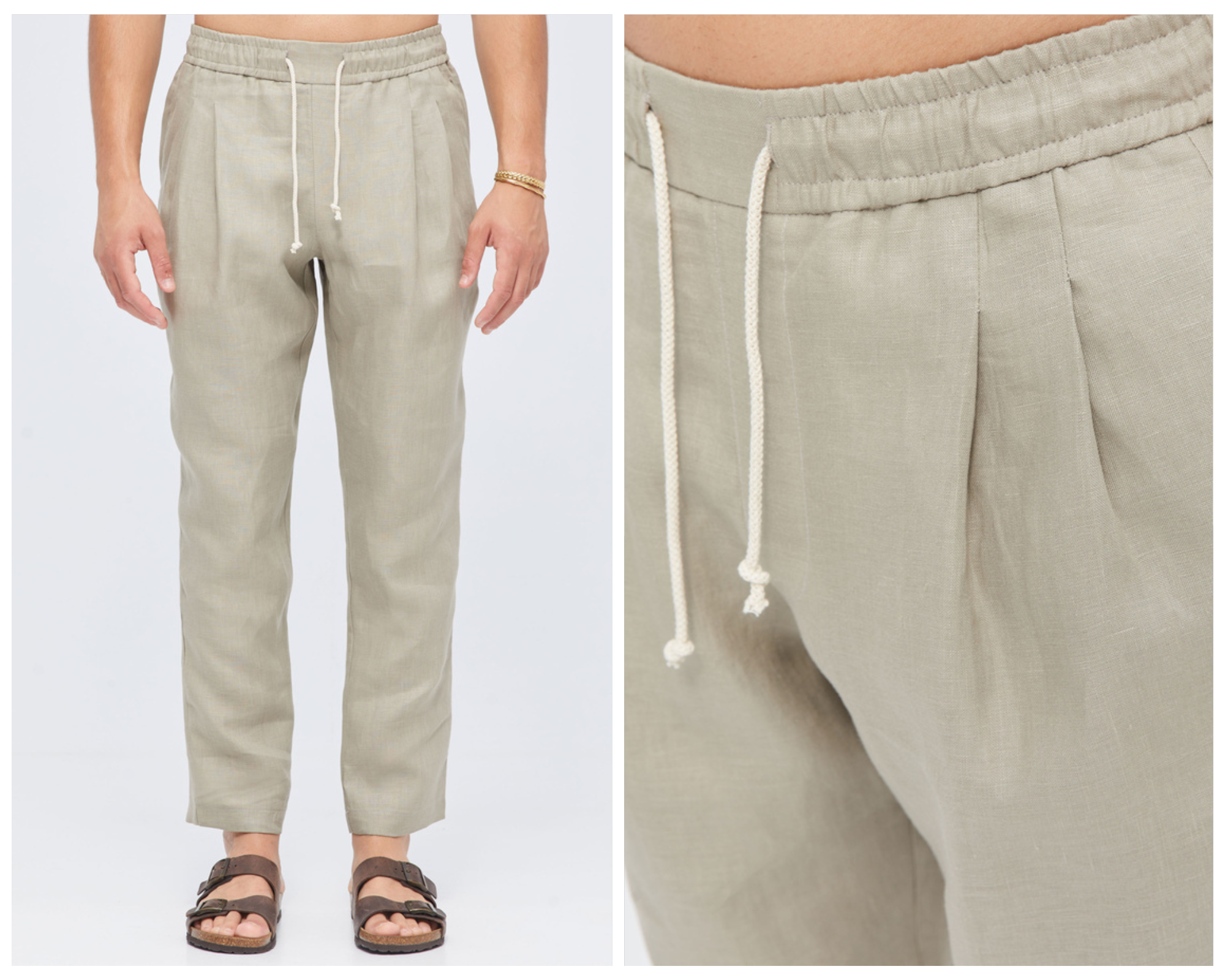 Pleated Linen Trousers In Khaki