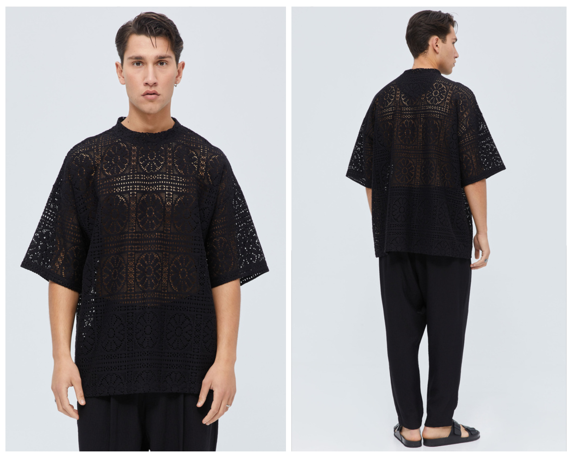 Black Oversized T-Shirt In Perforated Fabric