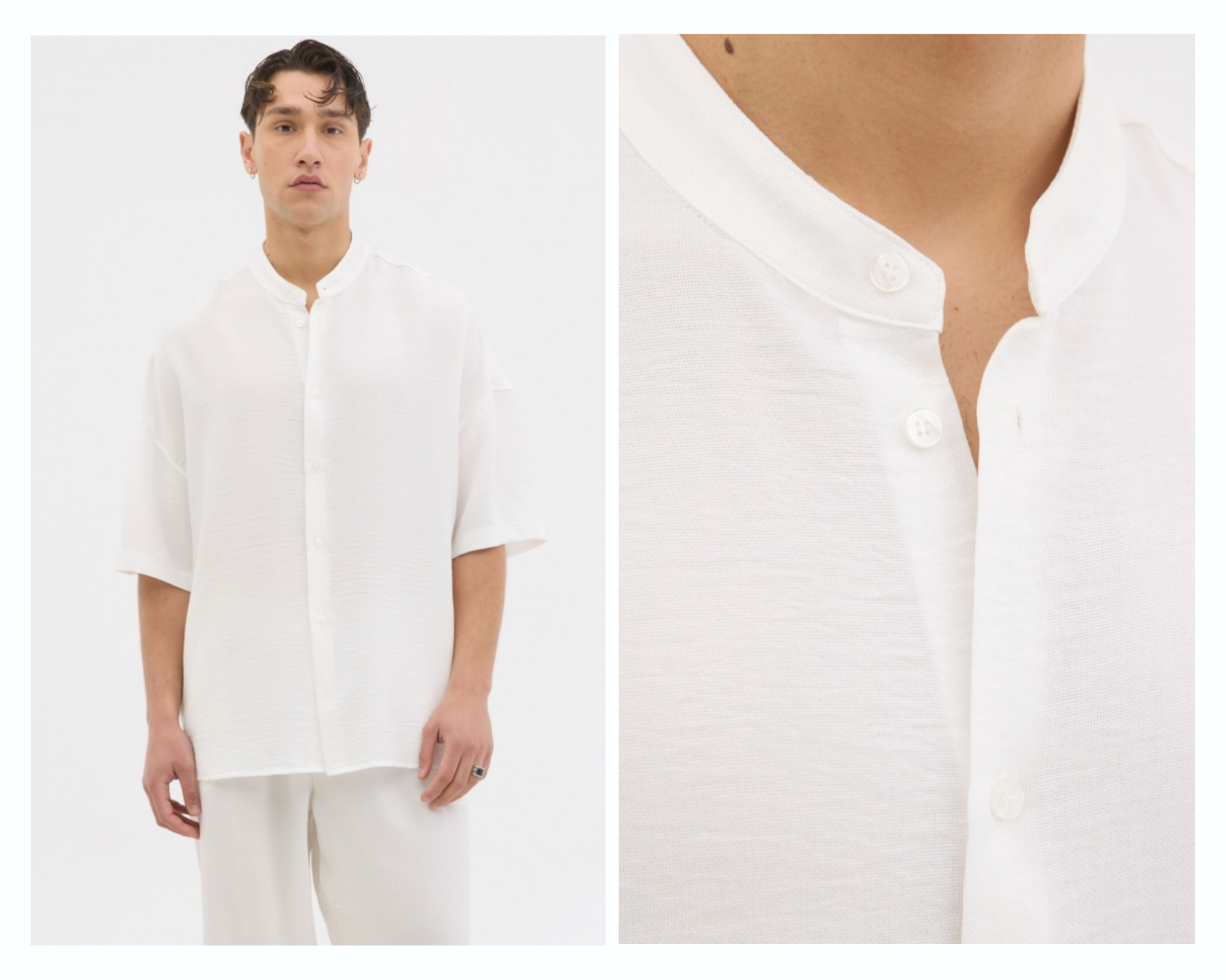 Πουκάμισο Unisex Oversized Λευκό Με Grandad Κολάρο