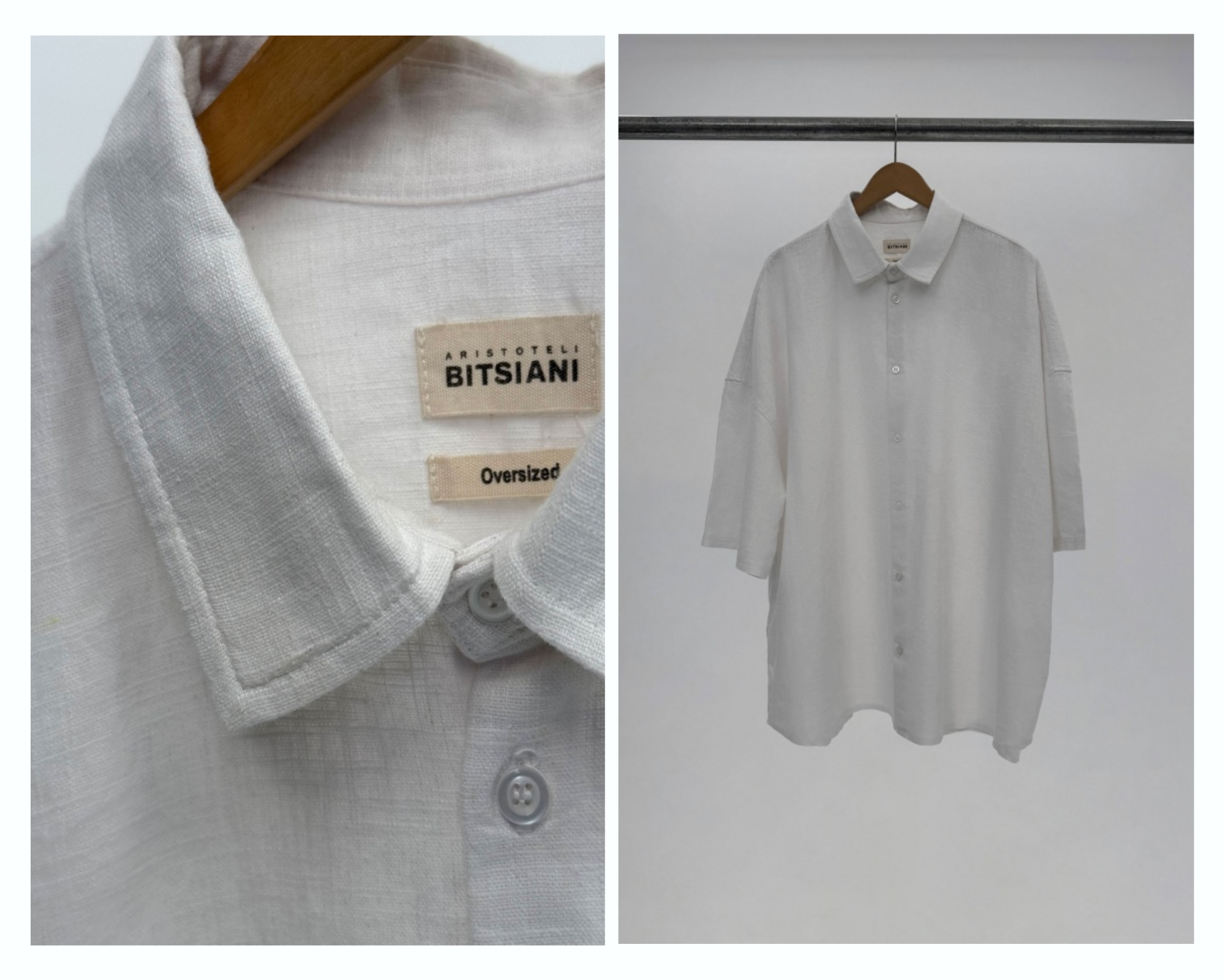 Πουκάμισο Unisex Λευκό Ραμί Σε Oversized Γραμμή