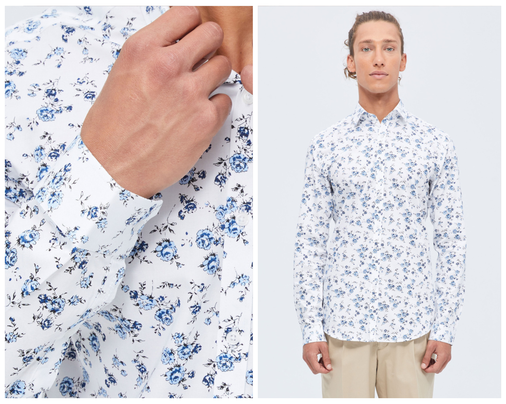 Shirt Slim Fit White In Floral Design