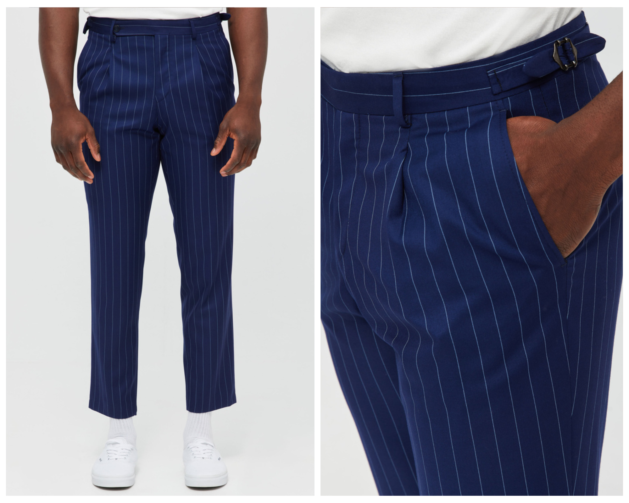 Trousers Pleated Braddon In Blue Pinstripe