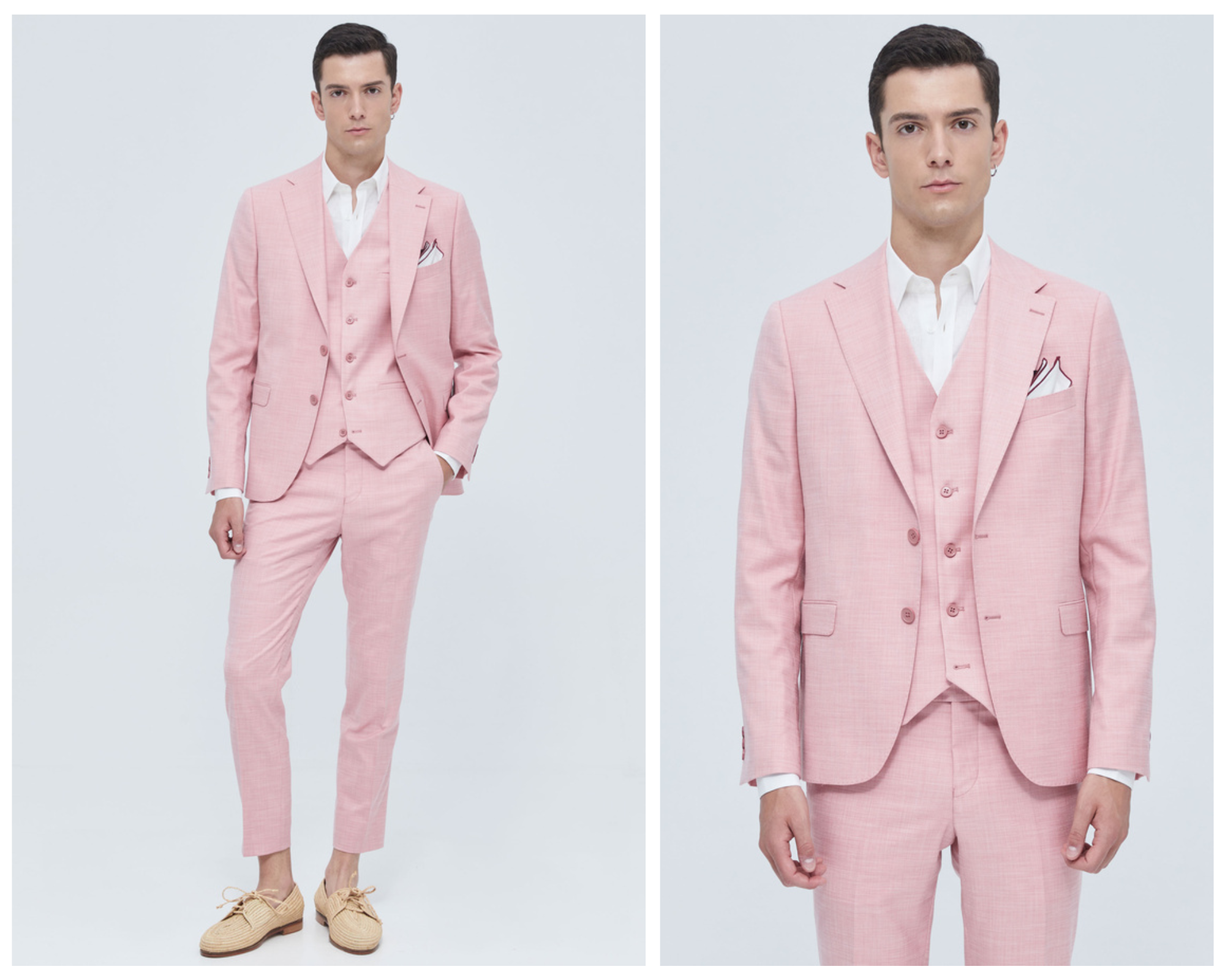 Pink Elastic Suit In Slim Fit