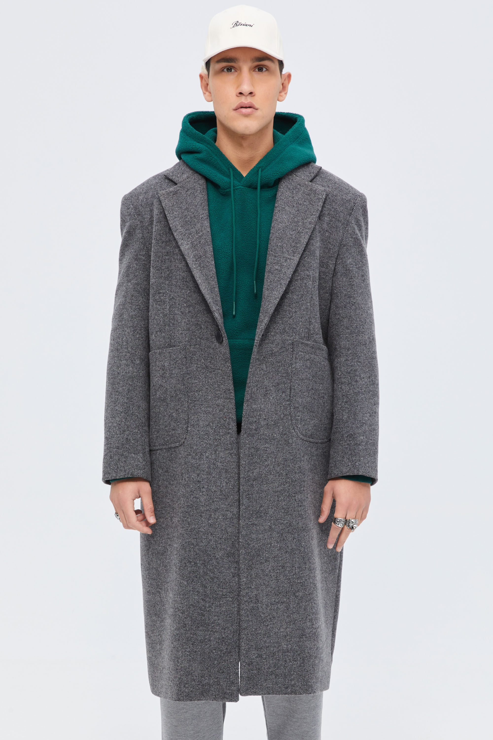 Coat: Long Gray Wool In Relaxed Fit