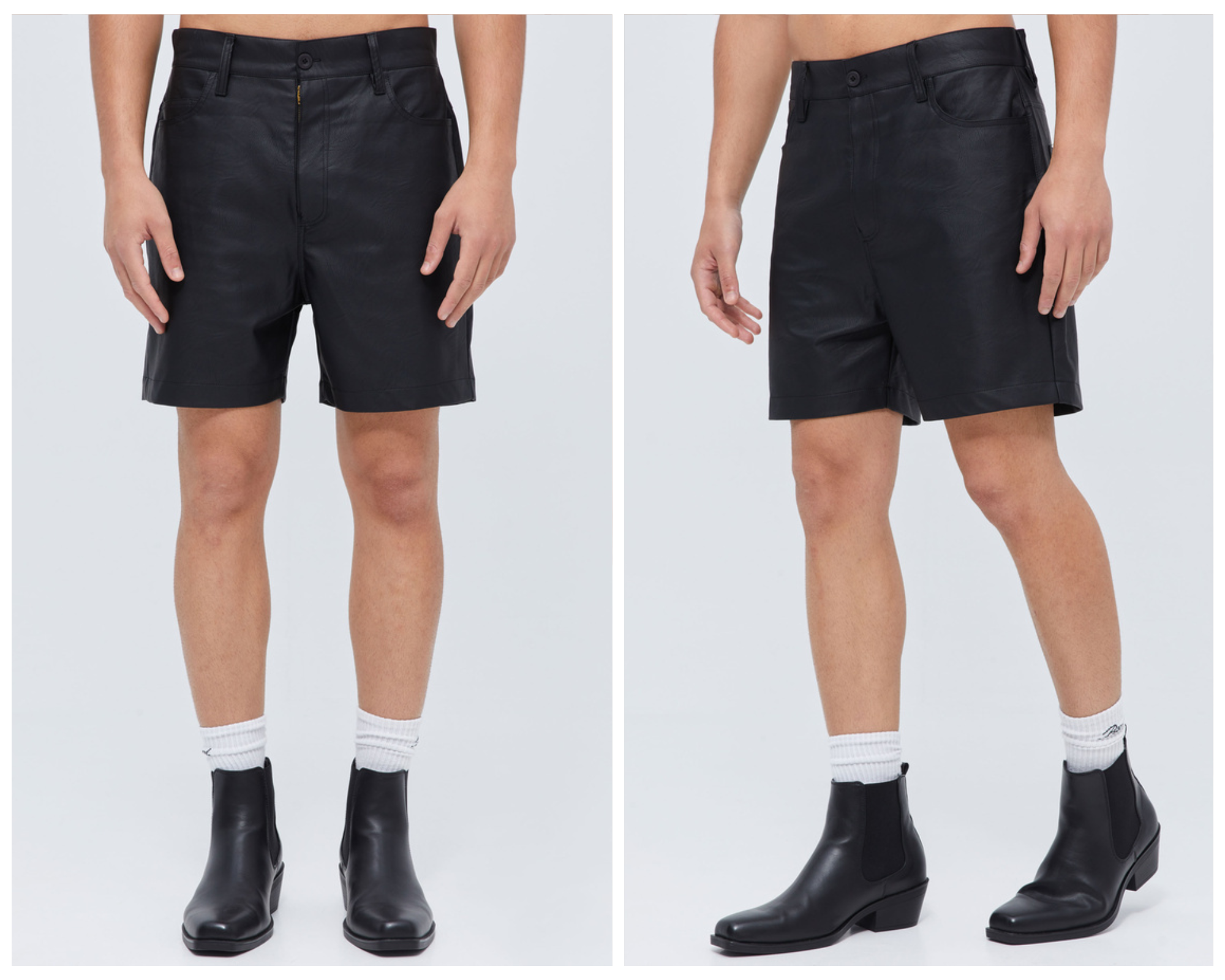 Unisex Shorts Black Vegan Leather In Relaxed Fit