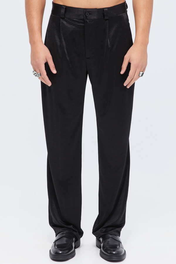 Trousers Black Satin Wide Leg In Relaxed Fit