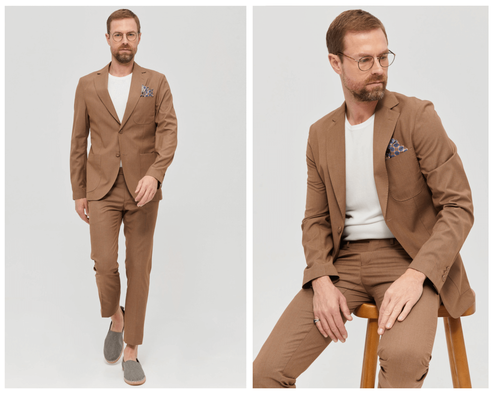 Suit Slim Fit Swirly Houndstooth In Camel