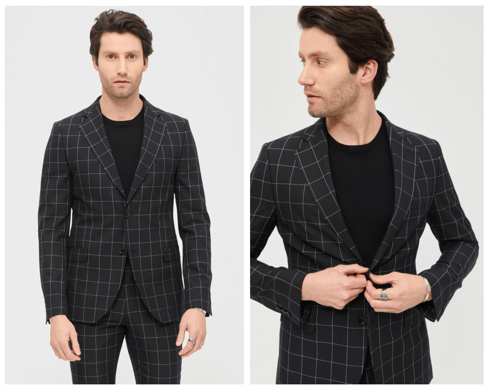 Suit Slim Fit Black Checked In Wool