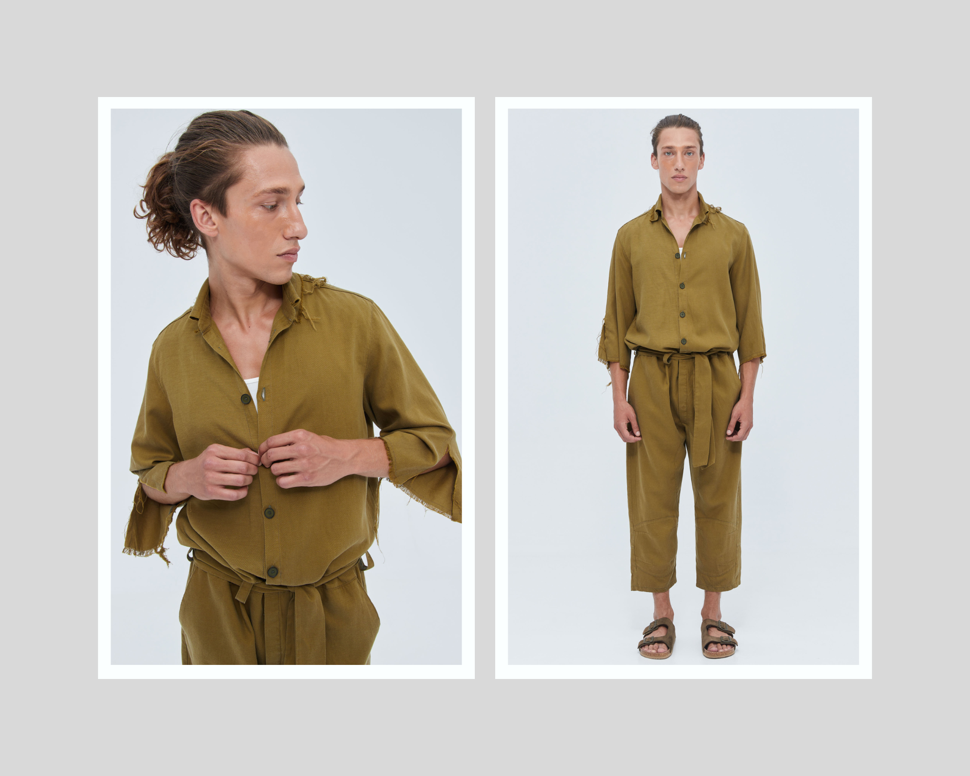 Overall Khaki Linen Boiler Suit