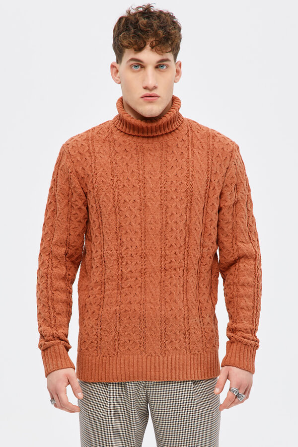 Jumper Cable Knit Roll Neck In Tile