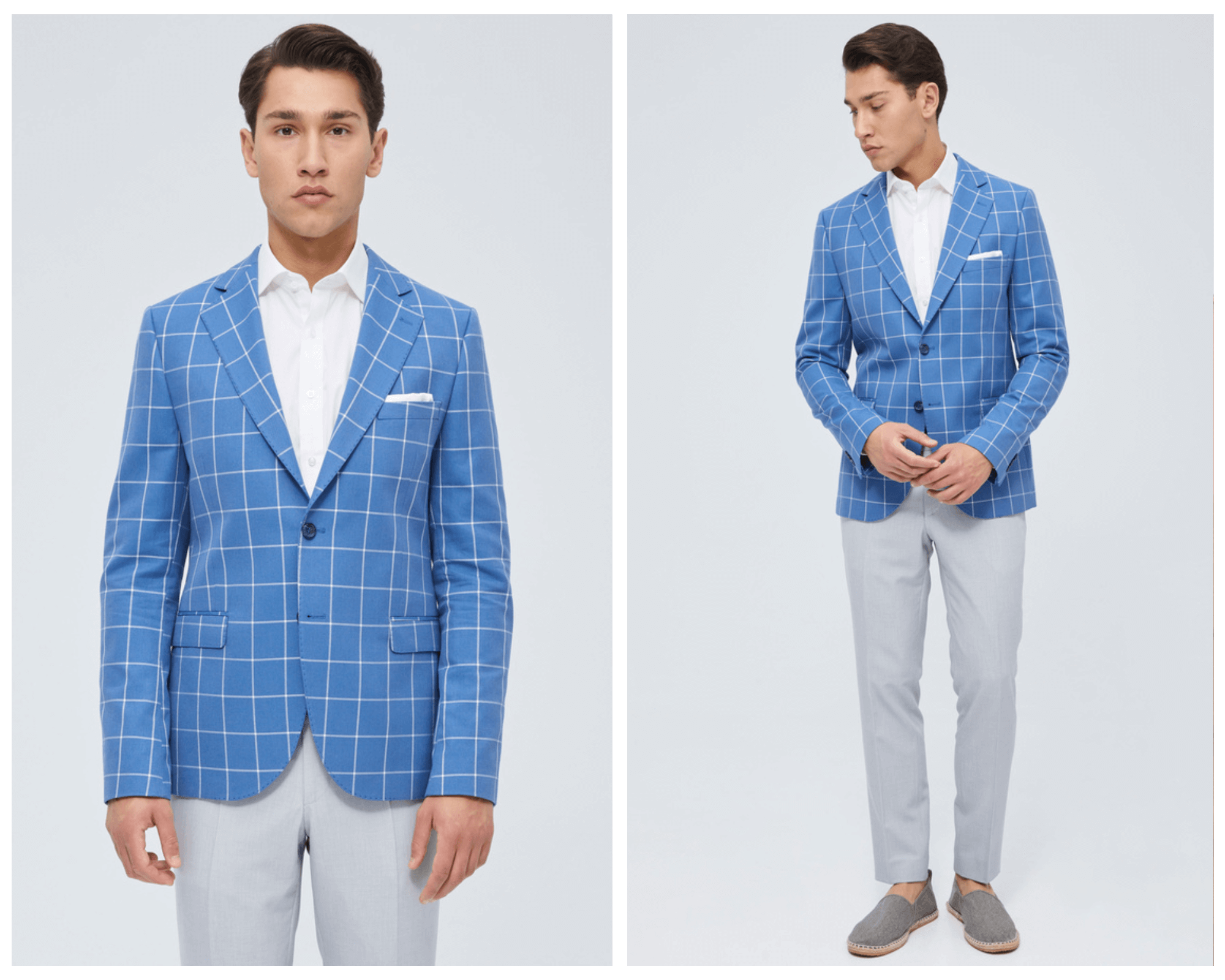 Slim Fit Cyan Checked In Cotton