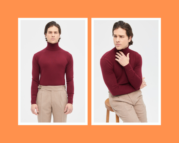 Light Weight Roll Neck In Bordeaux