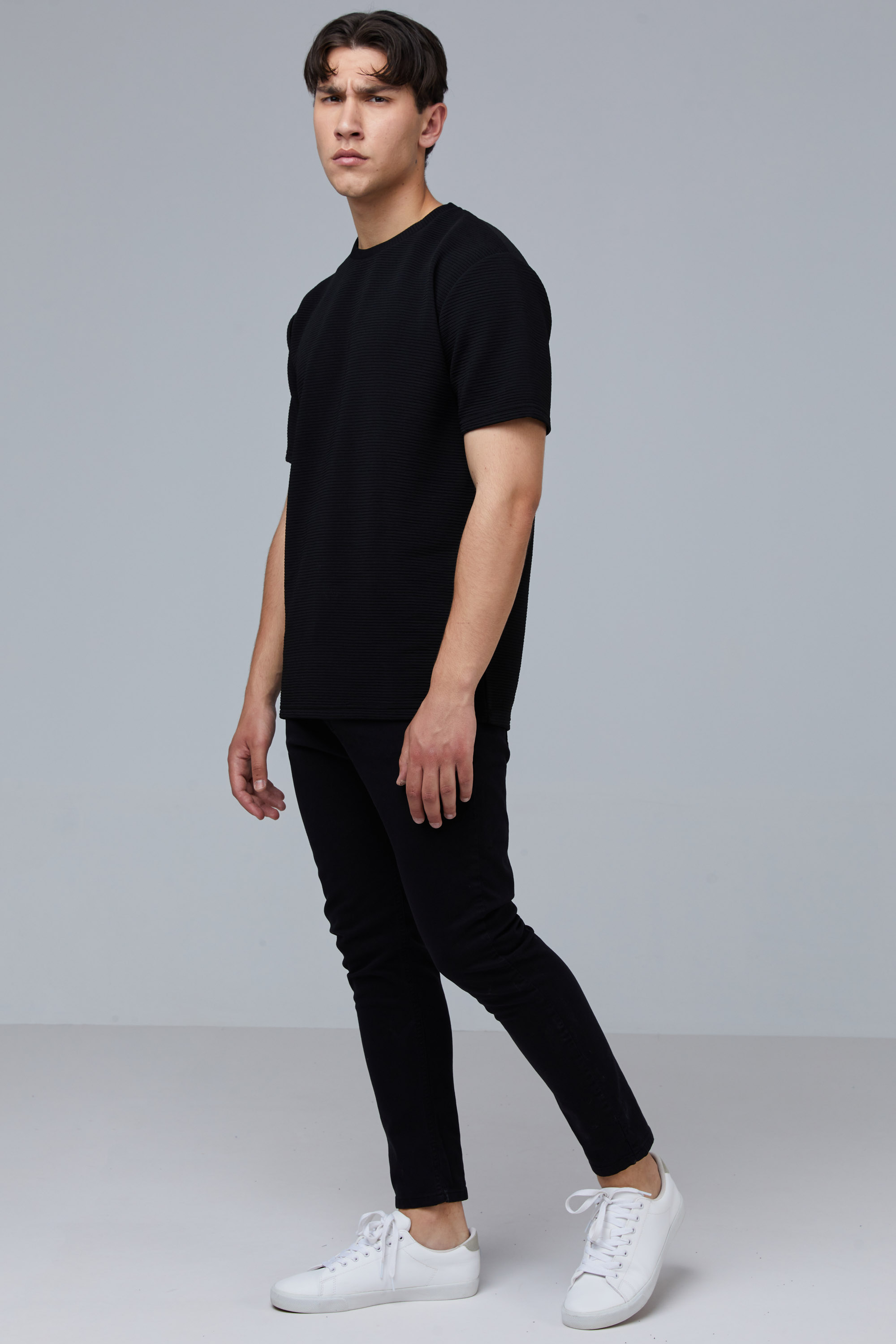 Black Padded T-Shirt With Drop Shoulder | Aristoteli Bitsiani
