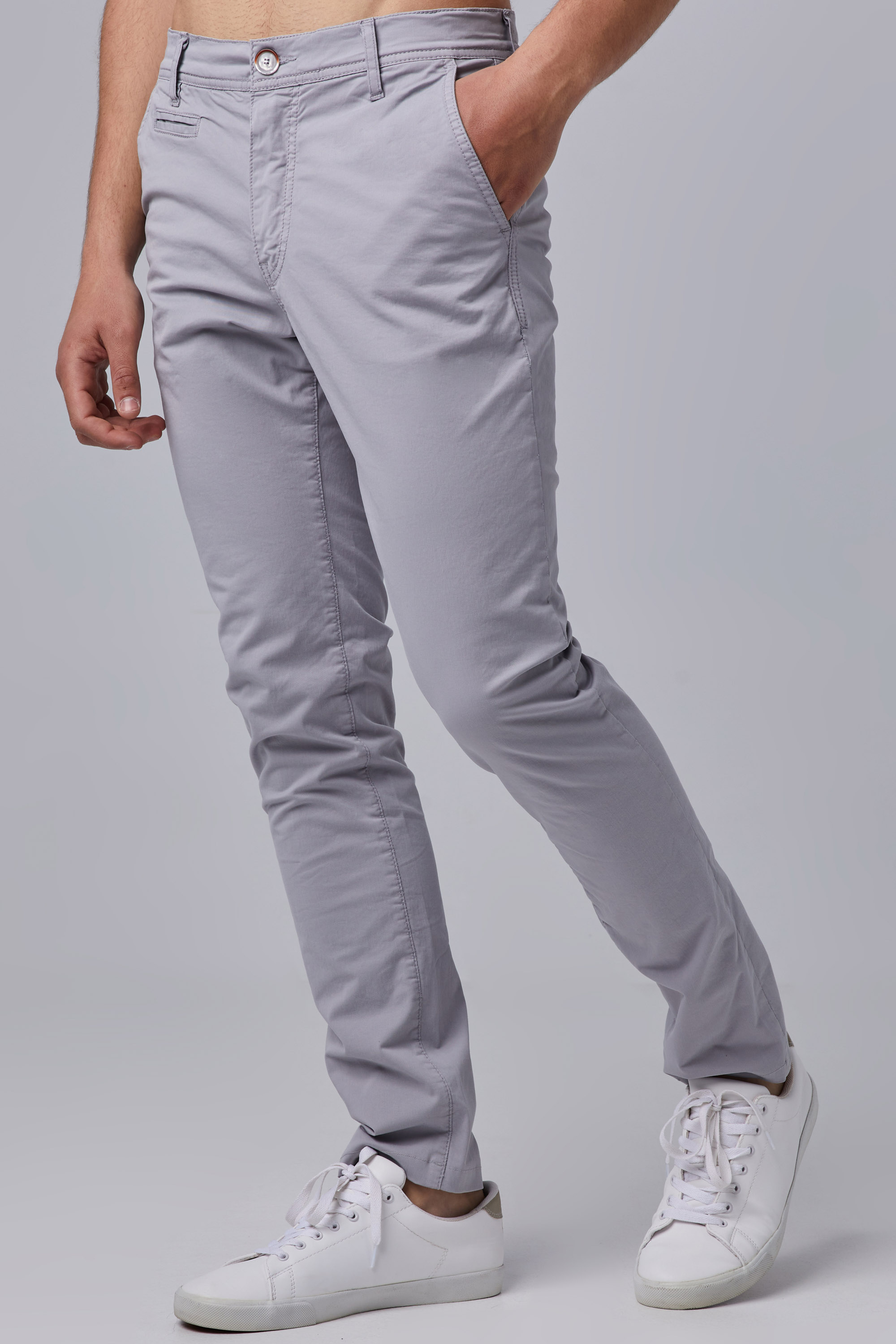 Gray Cotton Chino Trousers In Regular Fit | Aristoteli Bitsiani