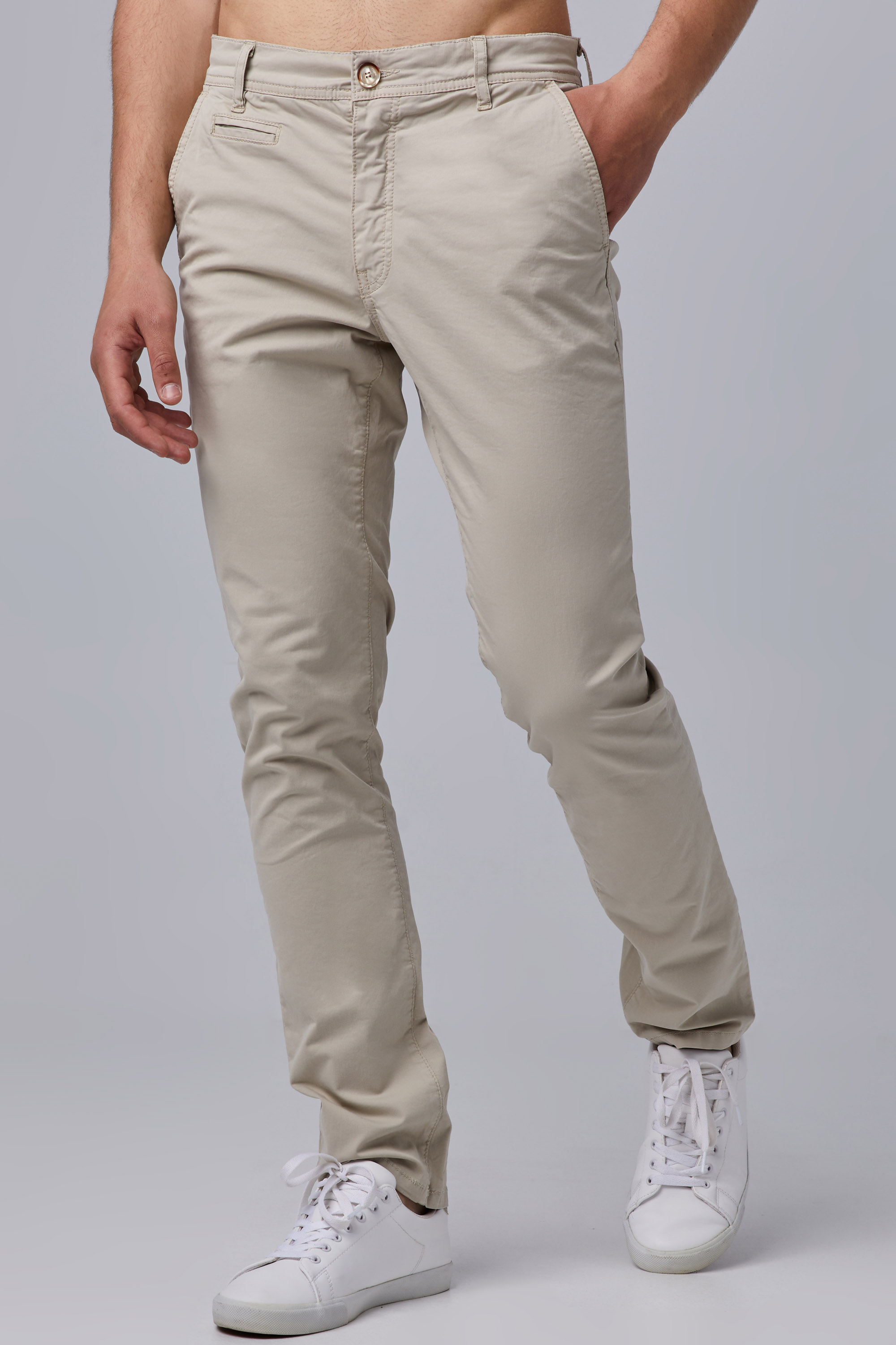Beige Cotton Chino Trousers In Regular Fit | Aristoteli Bitsiani