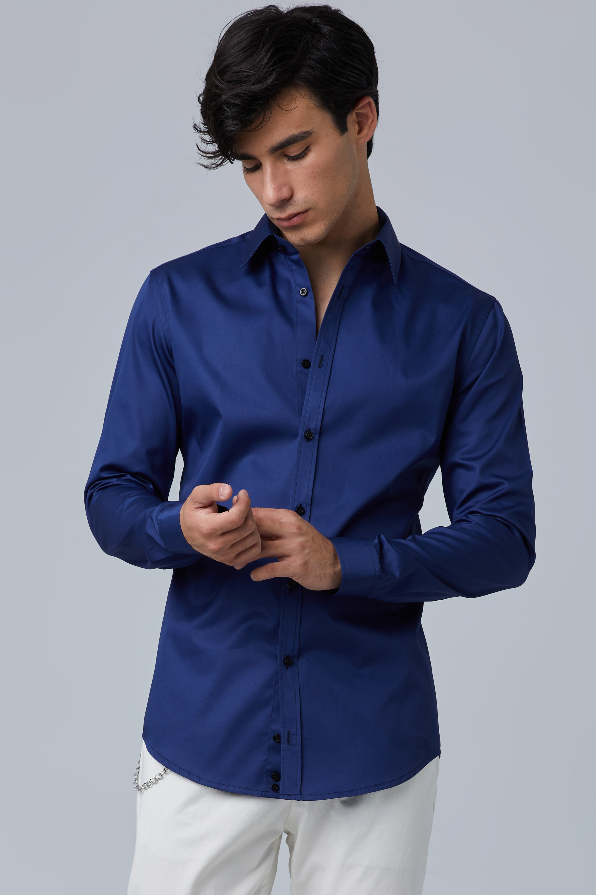 Slim Fit Blue Shirt In Pointed Collar | Aristoteli Bitsiani