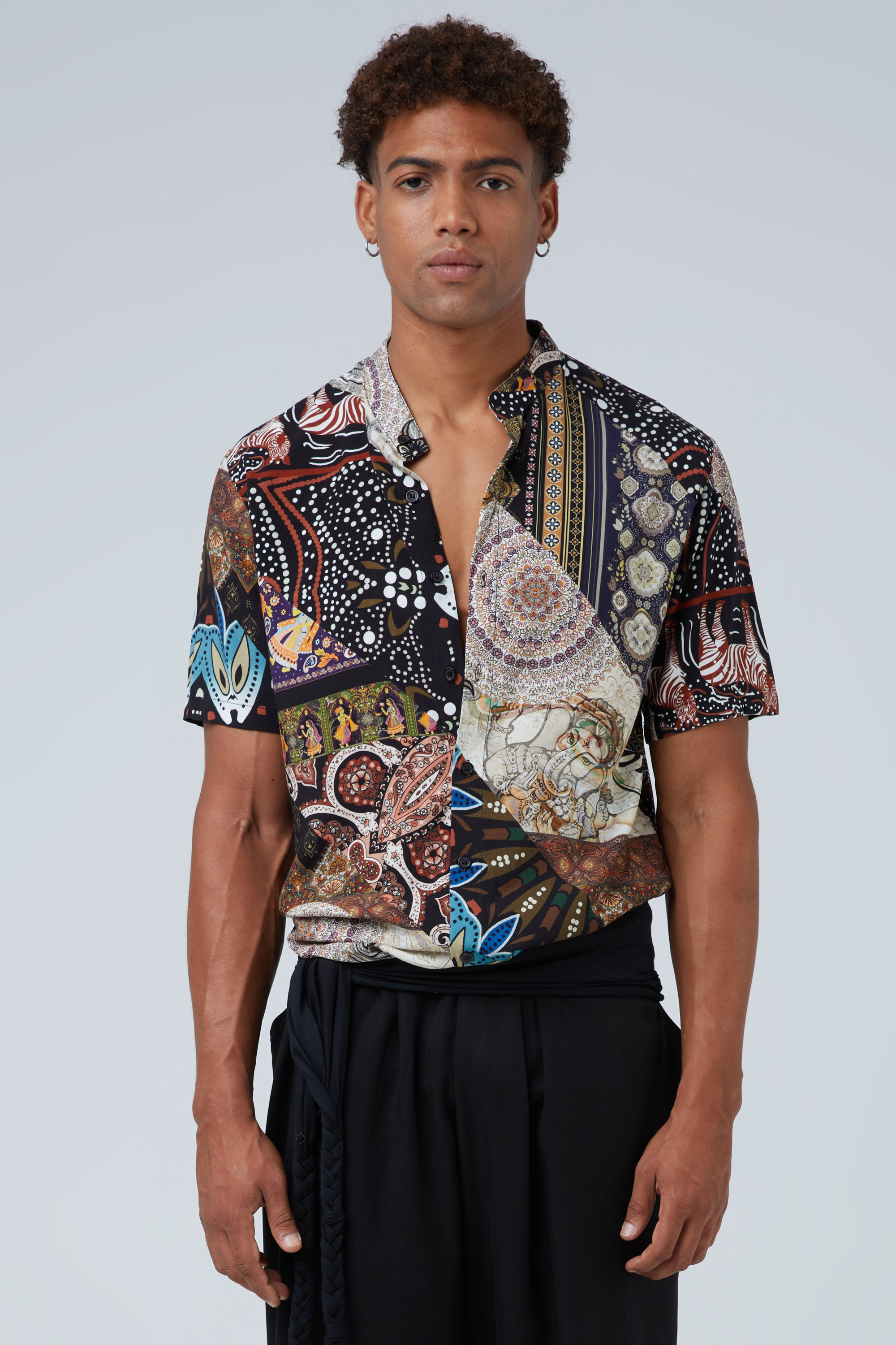 Short Sleeve Aztec Shirt In Grandad Collar | Aristoteli Bitsiani