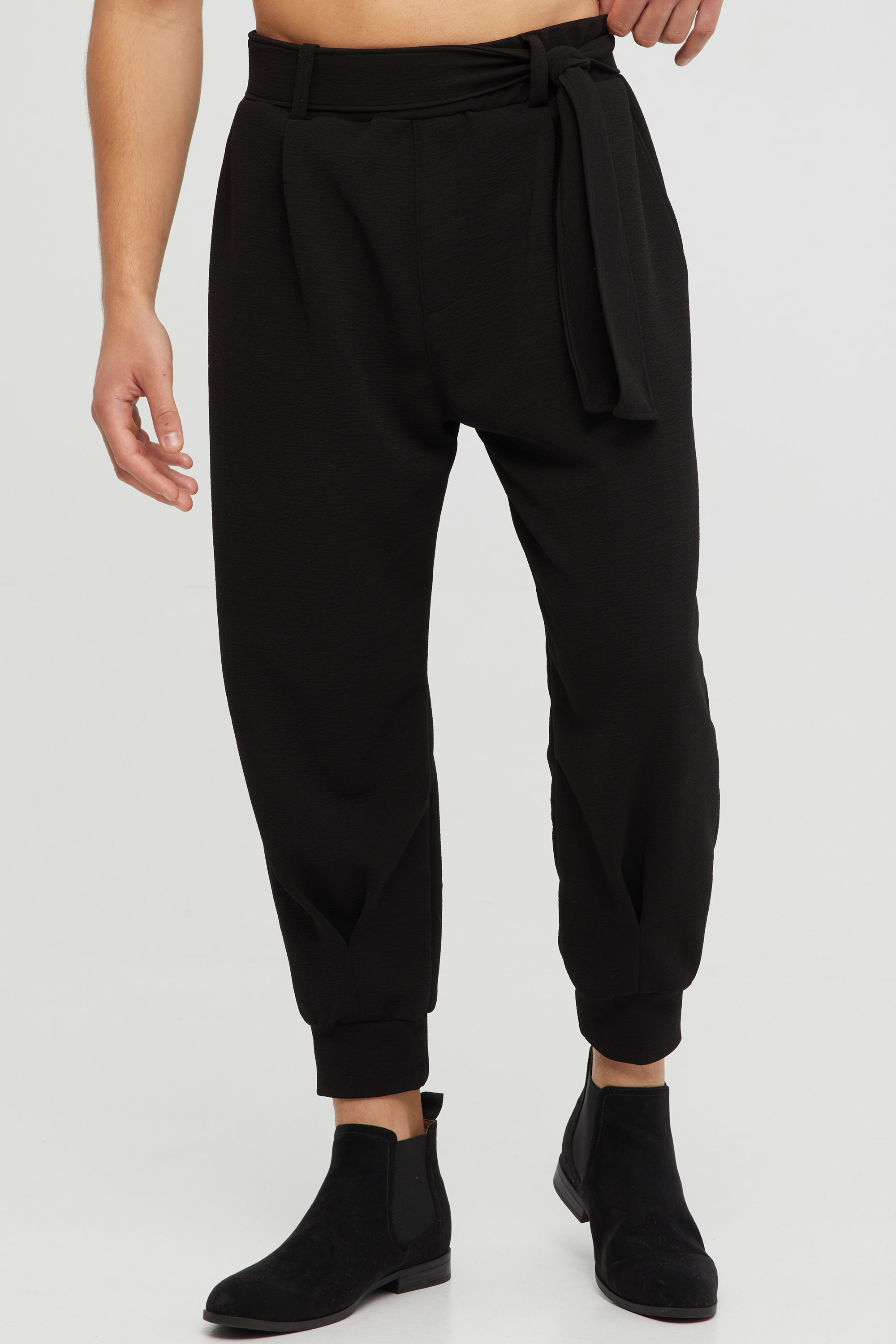 Black Trousers With Attached Belt And Cuffs In Relaxed Fit | Aristoteli ...