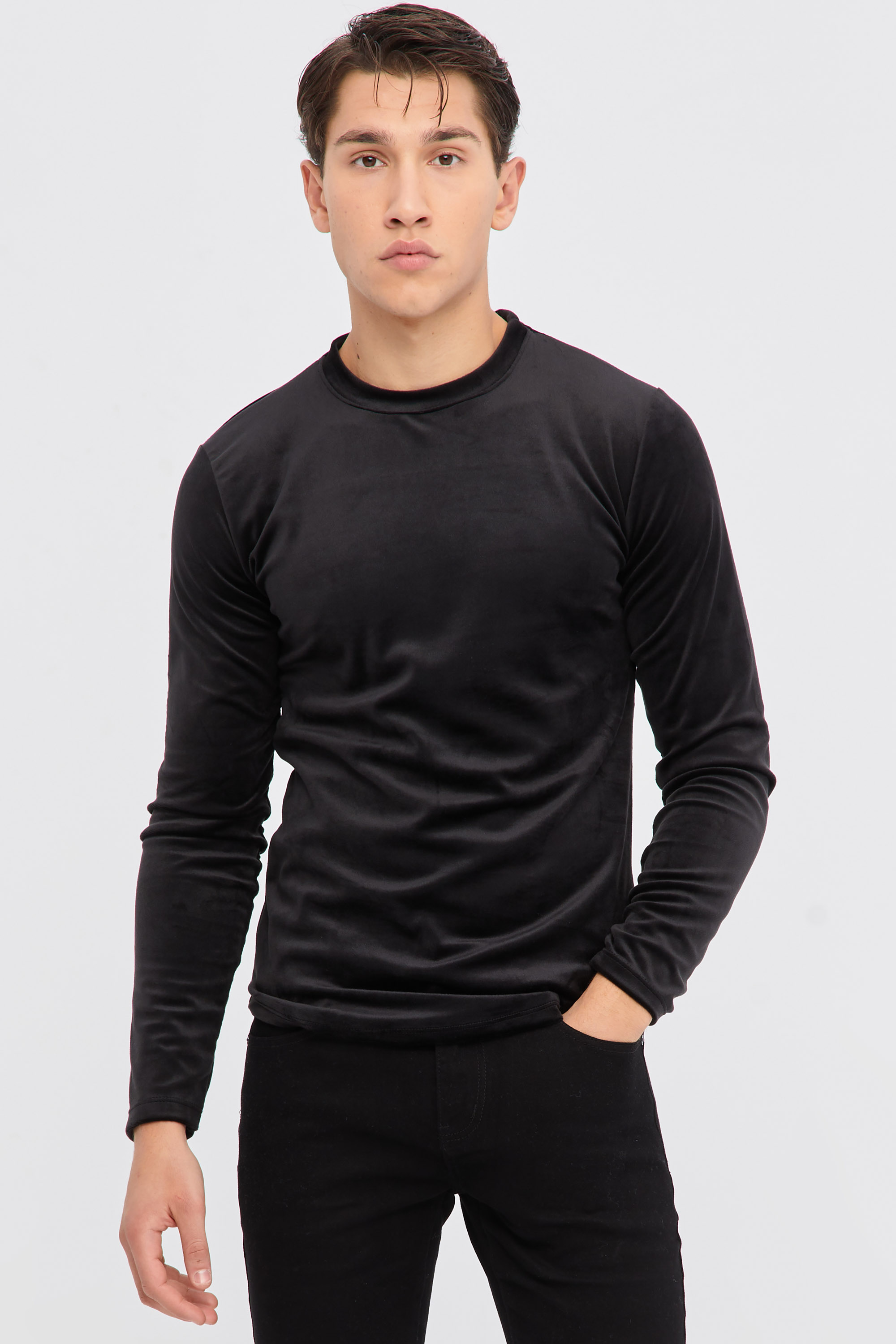 Velvet Long Sleeve T-Shirt In Black | Aristoteli Bitsiani