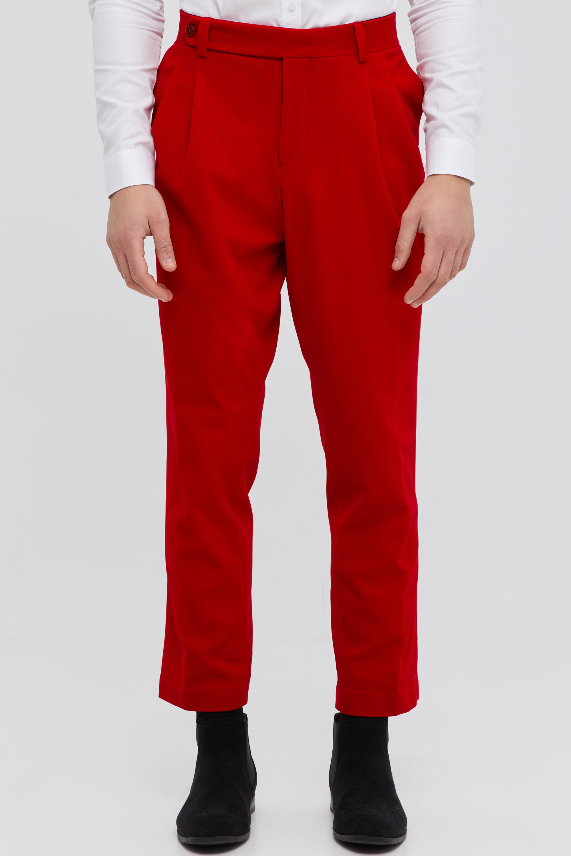 Red Velvet Pleated Trousers In Relaxed Fit | Aristoteli Bitsiani