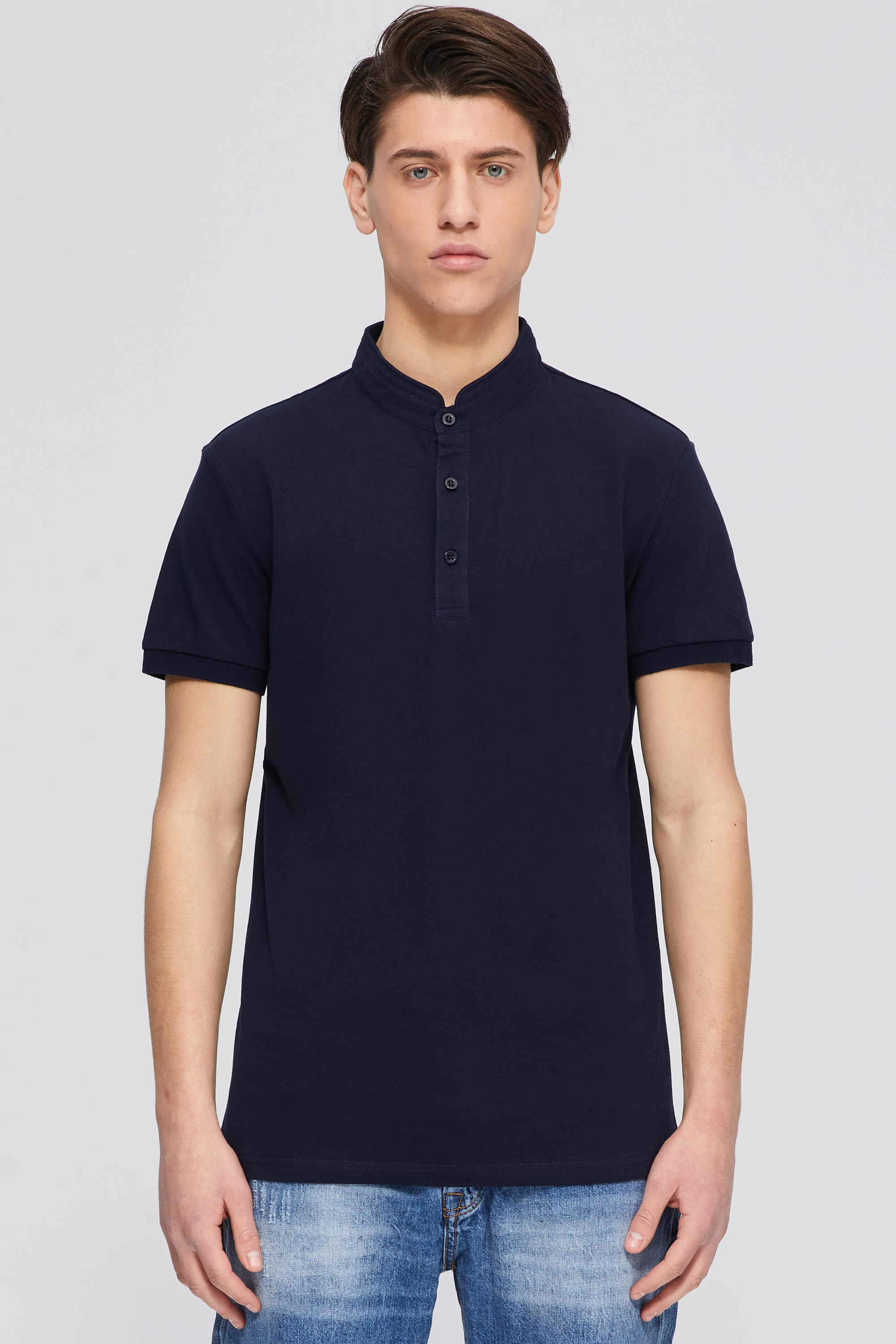 Blue Polo Shirt In Mandarin Collar | Aristoteli Bitsiani