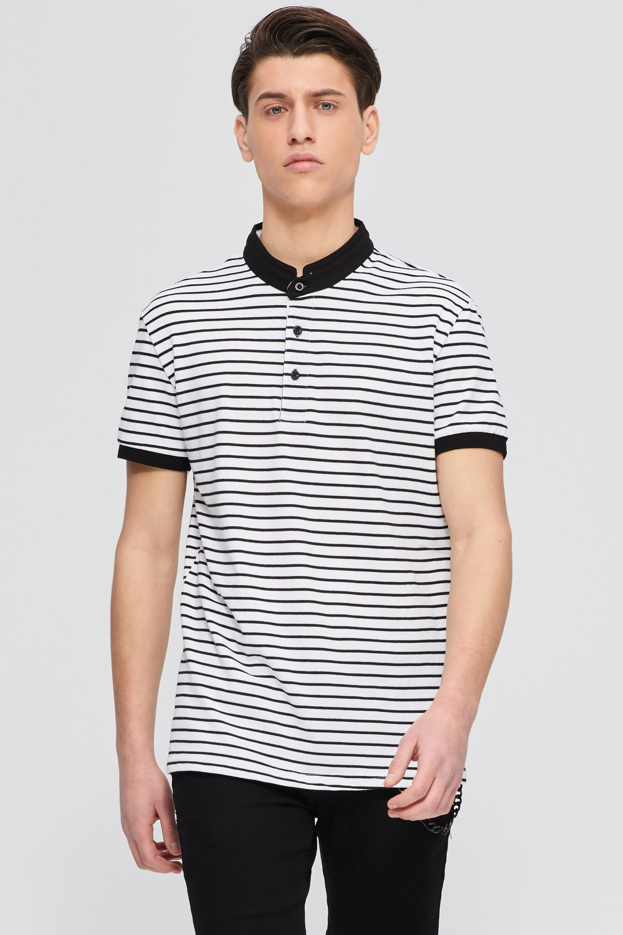 Striped Polo Shirt In Mandarin Collar | Aristoteli Bitsiani