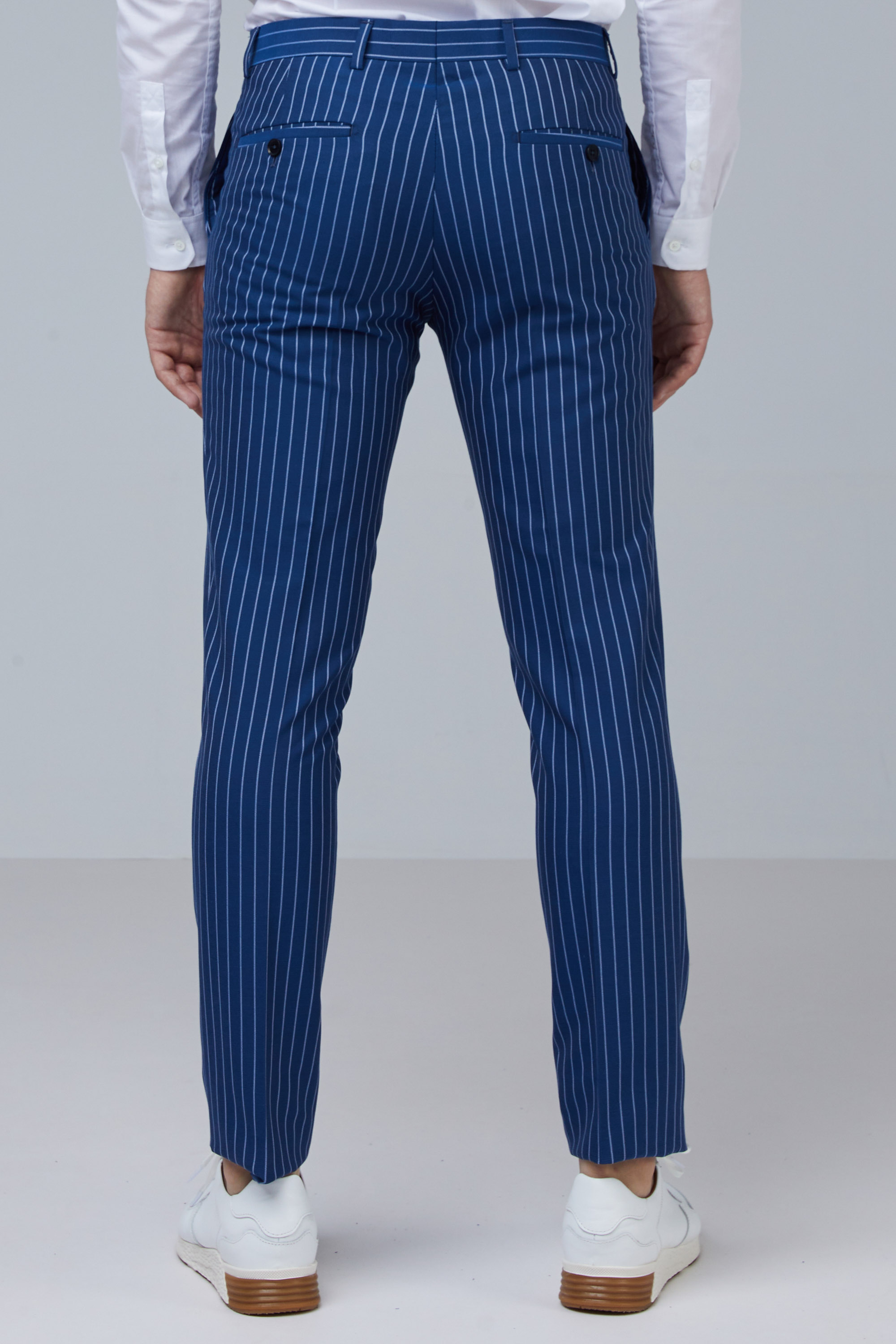 Slim Fit Blue Pinstripe Trousers In Cotton | Aristoteli Bitsiani