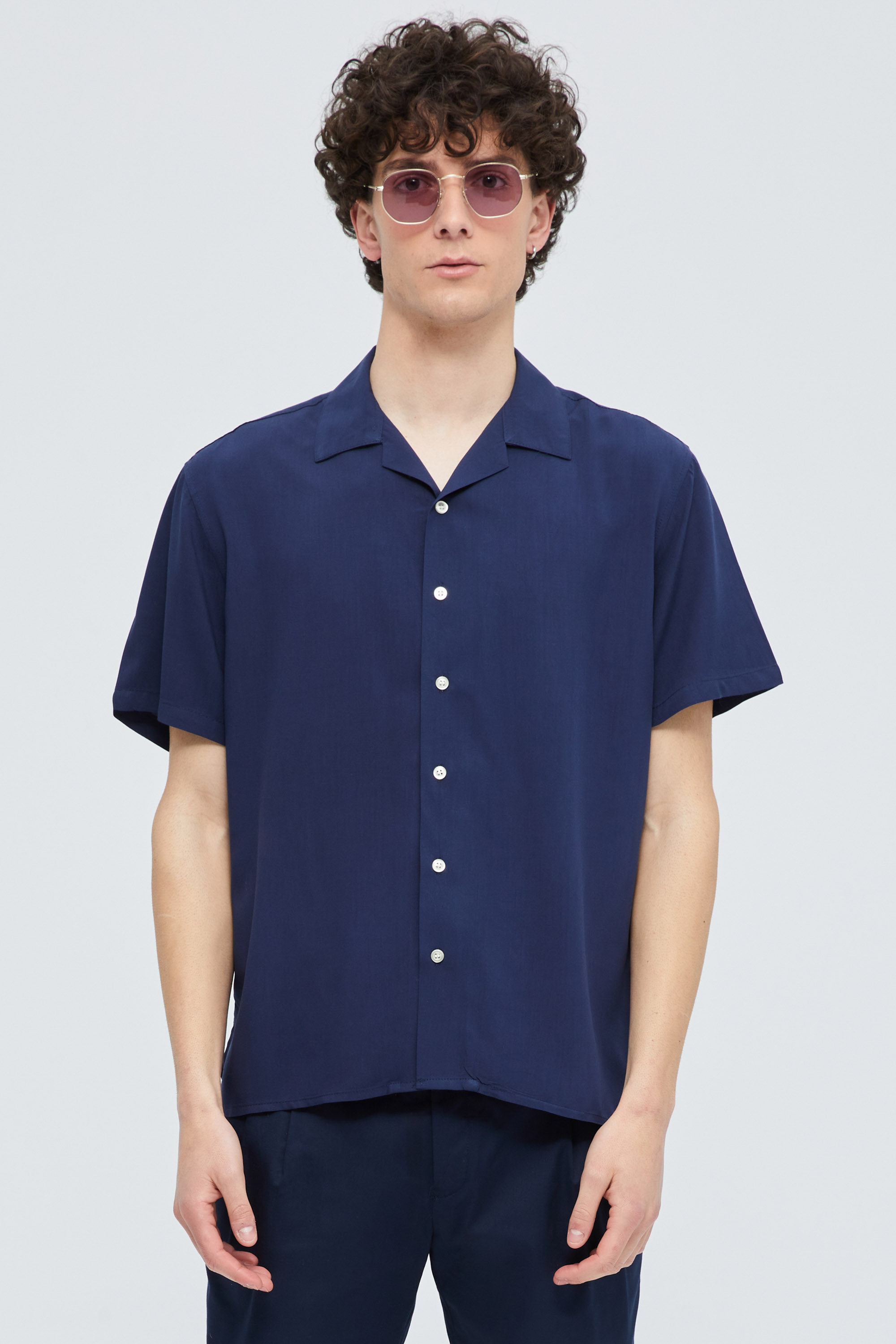 Short Sleeve Blue Shirt In Revere Collar | Aristoteli Bitsiani