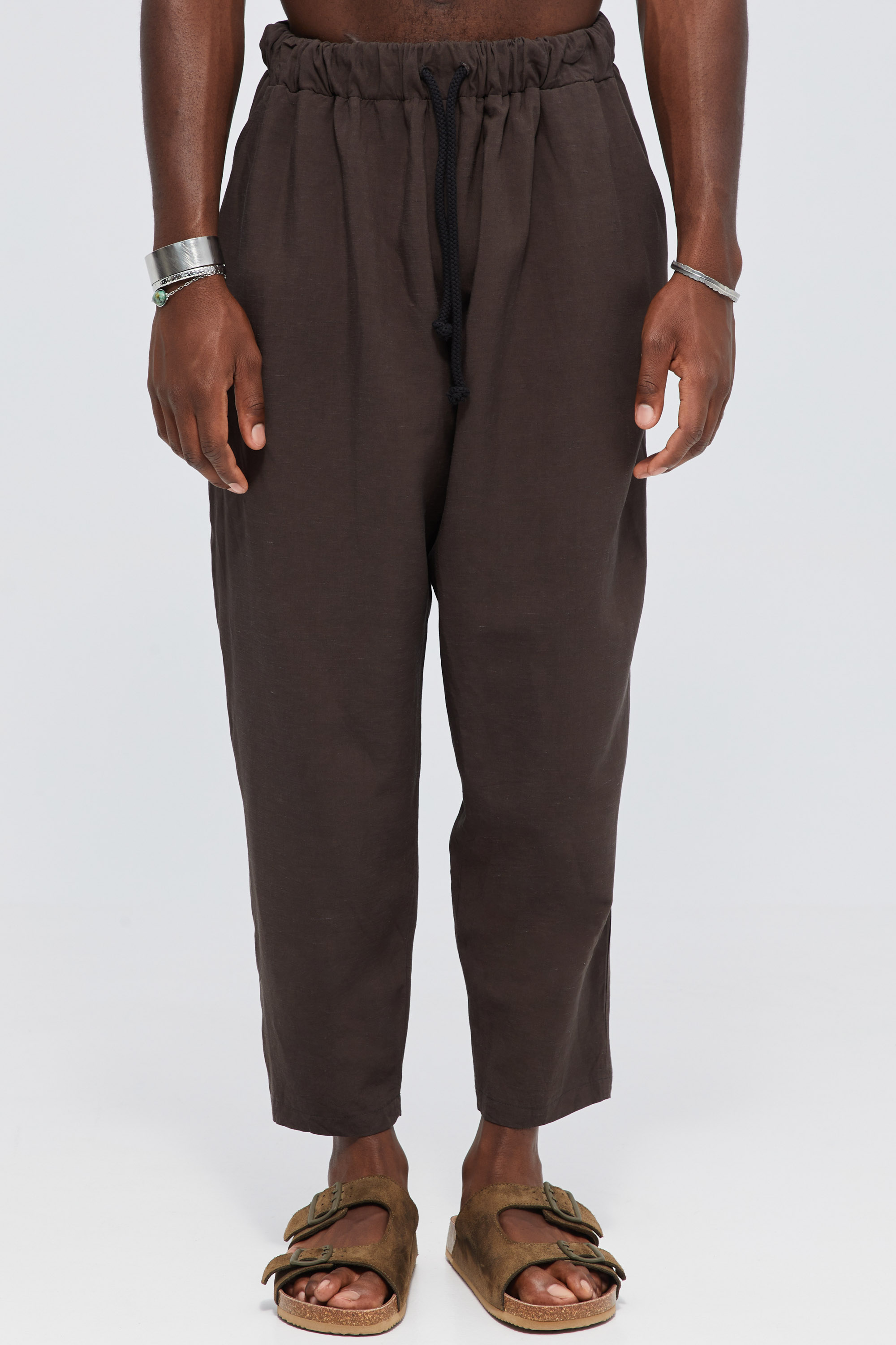 Oversized Dark Brown Trousers in Drawstring With Pleats | Aristoteli ...