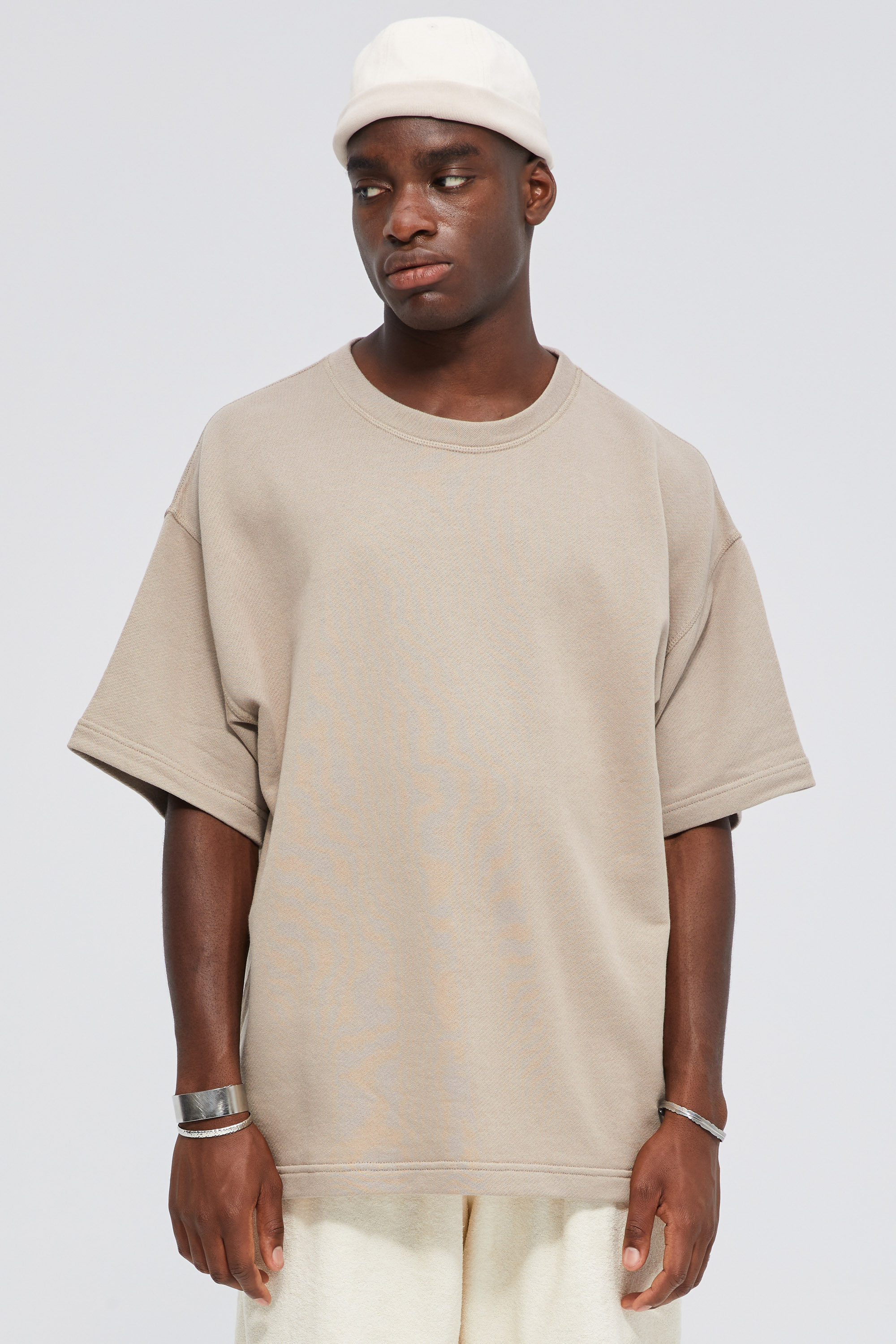 Beige Oversized T-Shirt With Drop Shoulder | Aristoteli Bitsiani