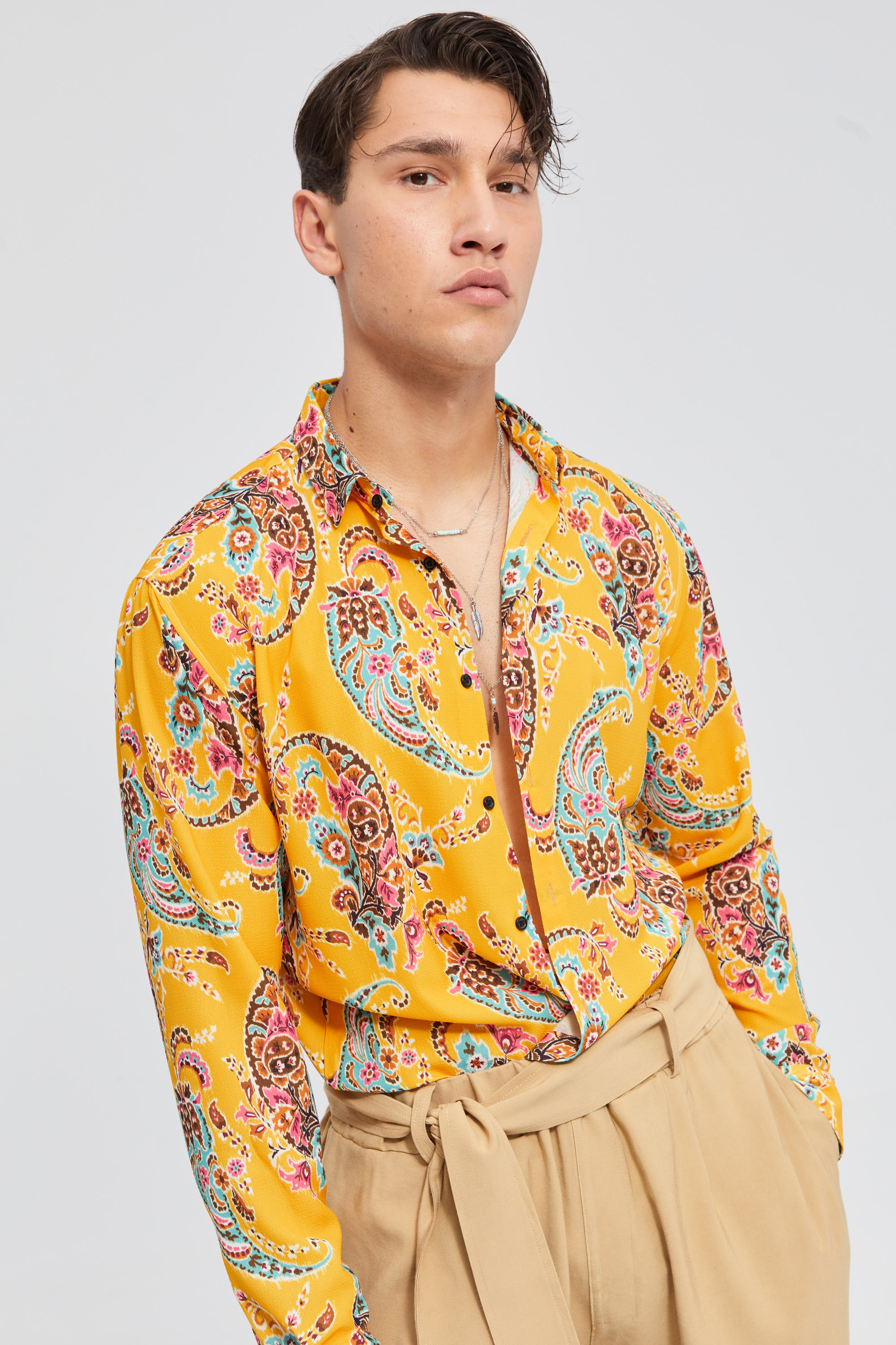 Yellow Crinkle Shirt In Paisley Design