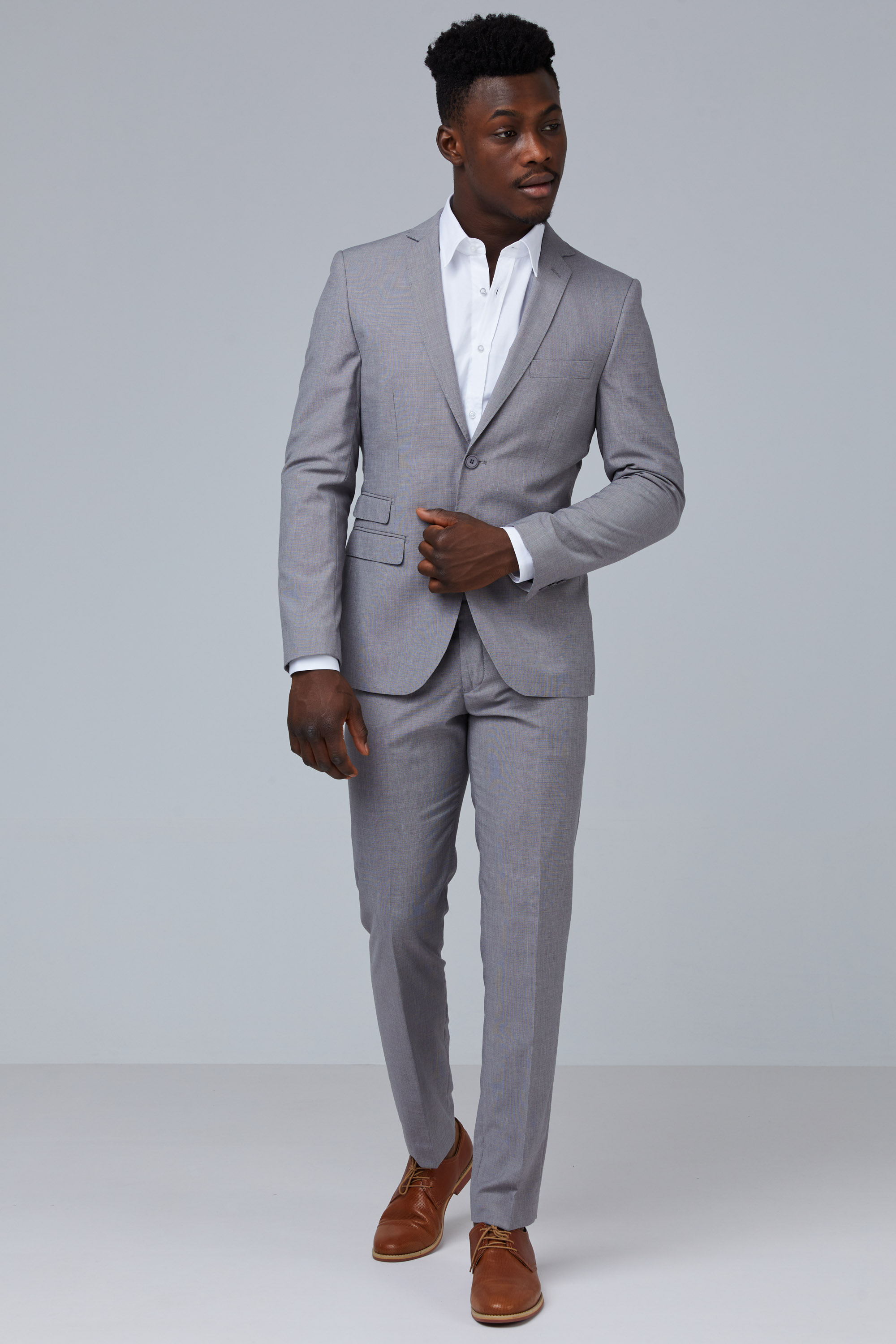 Slim Fit Elastic Light Gray Suit in 2 Buttons | Aristoteli Bitsiani