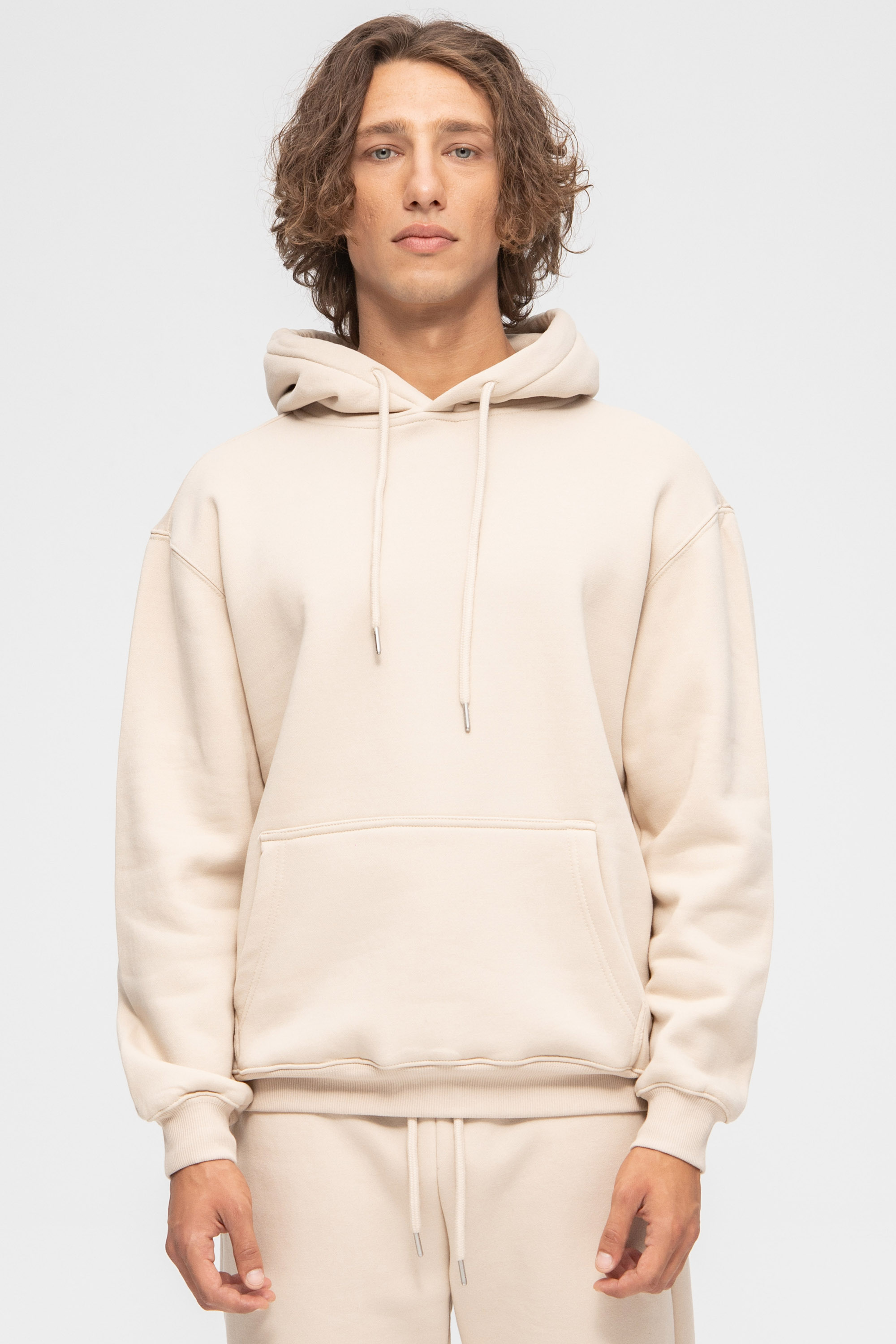 Beige Hoodie With Pouch Pocket In Relaxed Fit | Aristoteli Bitsiani