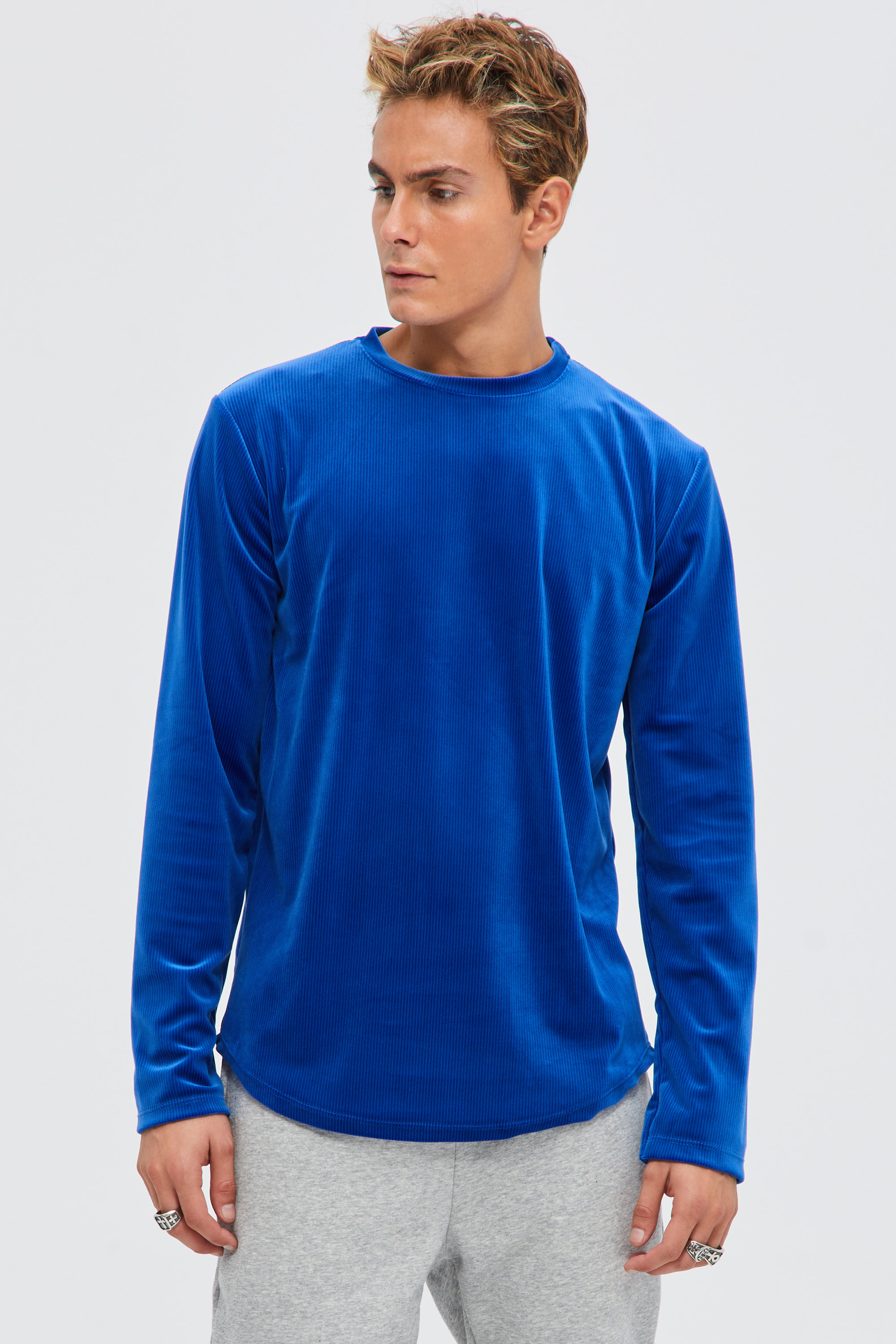 Velvet Long Sleeve TShirt In Electric Blue Aristoteli Bitsiani