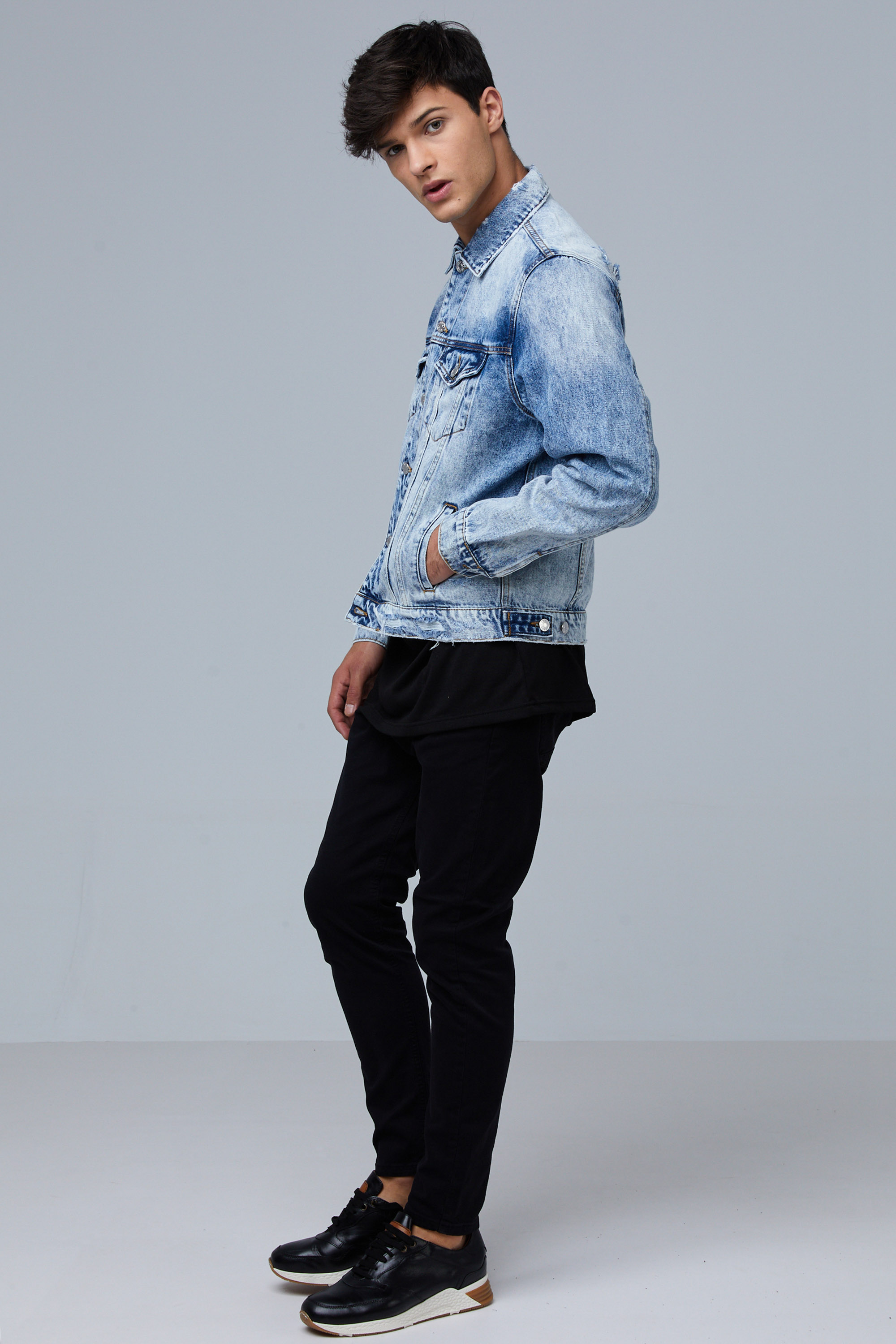 Denim Jacket With Rips In Light Wash