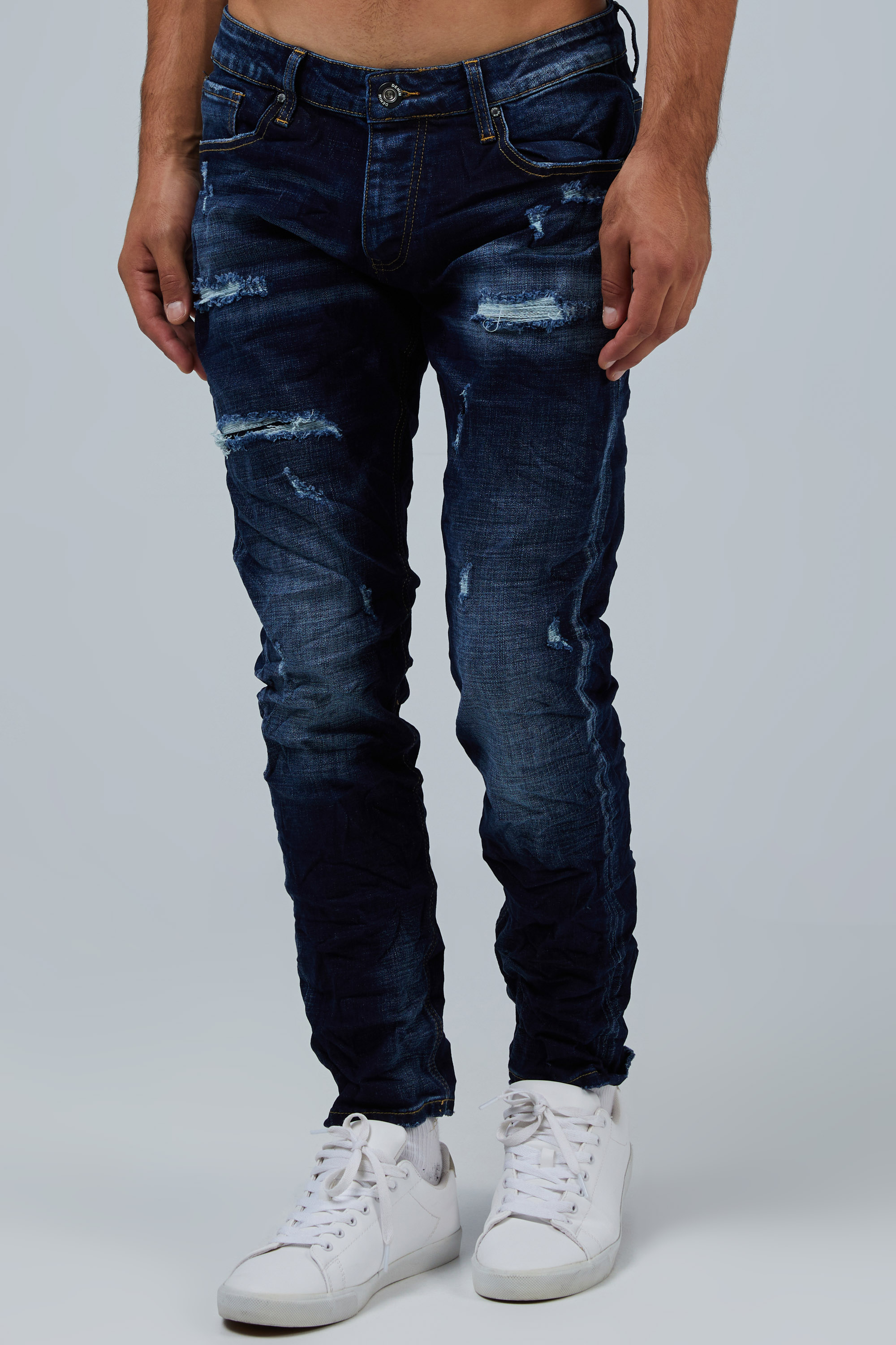 Dark Washed Jeans With Rips In Slim Fit | Aristoteli Bitsiani