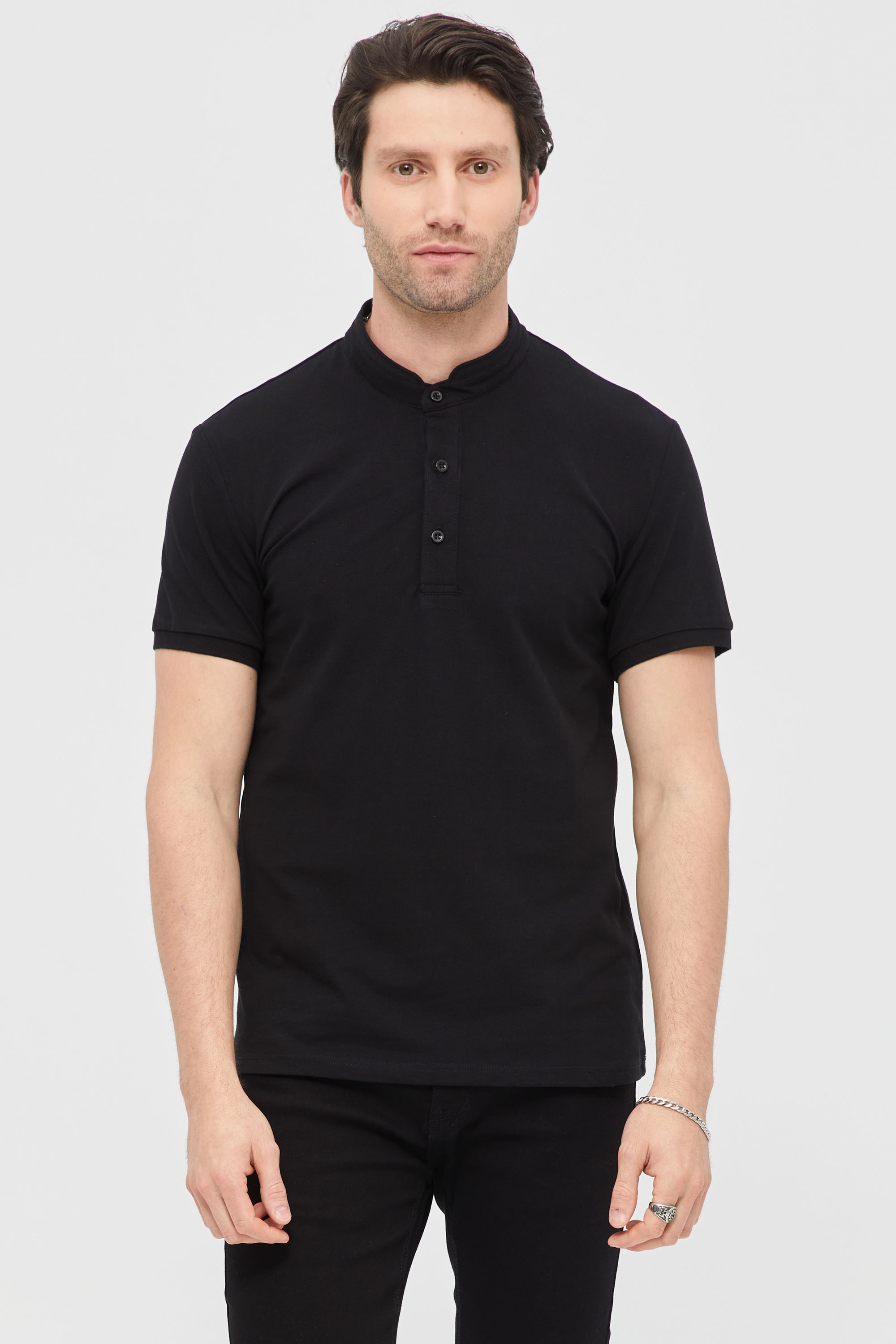 Black Polo Shirt In Mandarin Collar | Aristoteli Bitsiani
