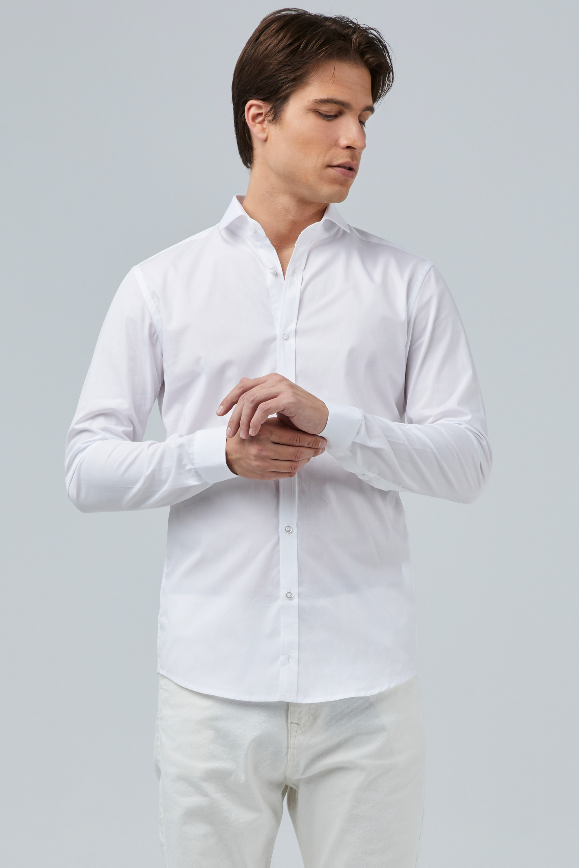 Slim Fit White Shirt In Semi Spread Collar | Aristoteli Bitsiani