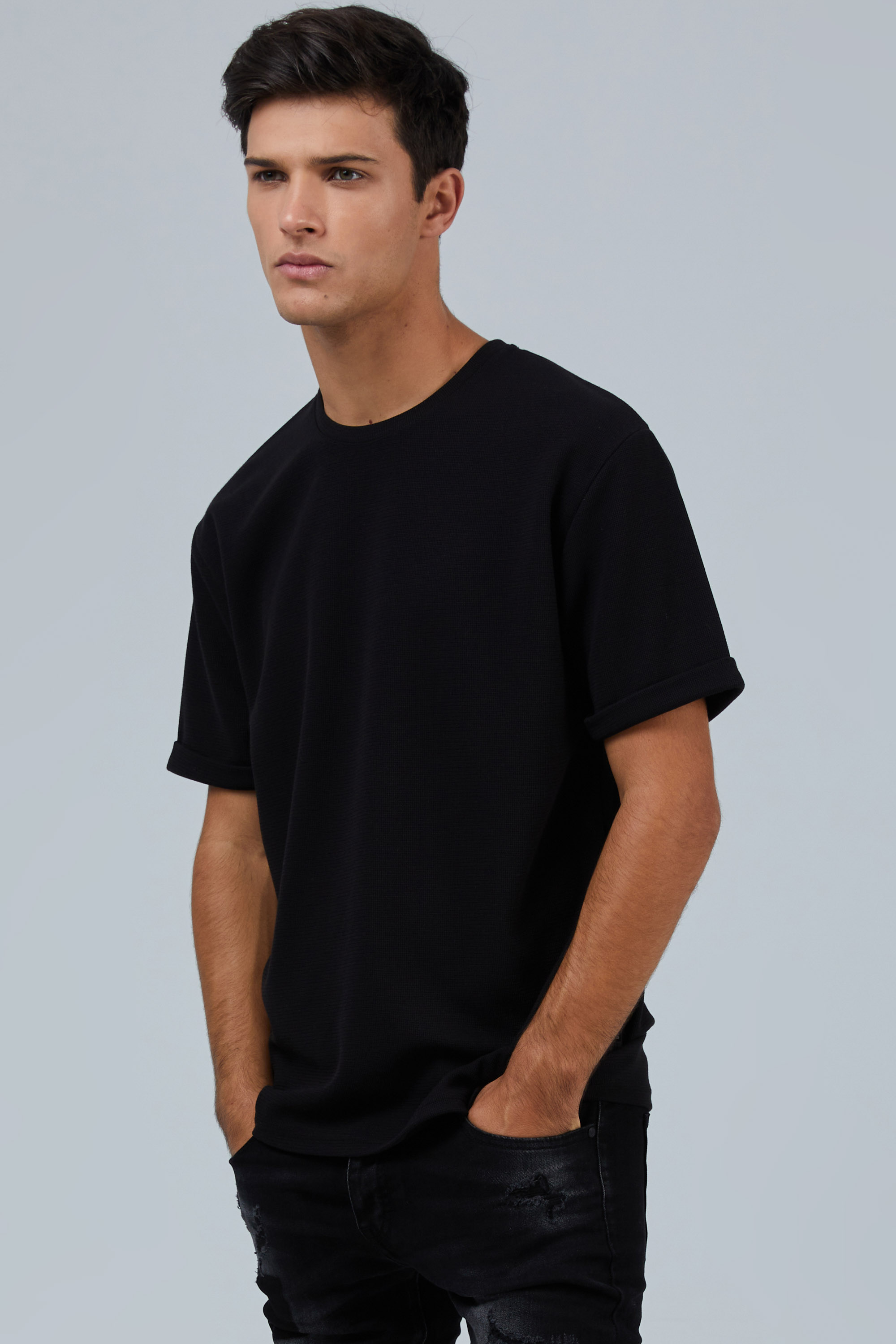 Textured Black In Drop Shoulder And Rolled-Up Sleeve | Aristoteli Bitsiani