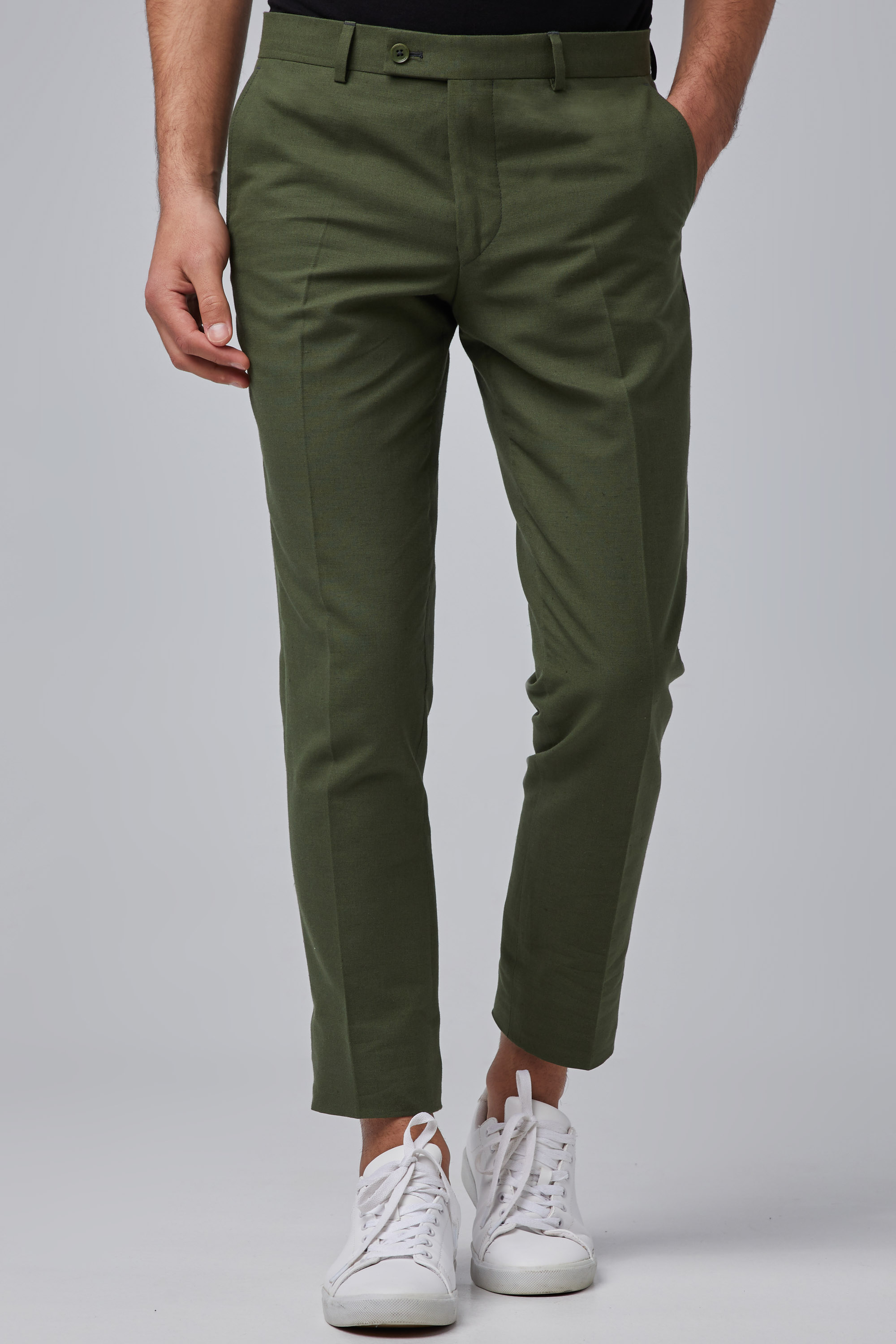 Classic Green Linen Trousers In Slim Fit | Aristoteli Bitsiani