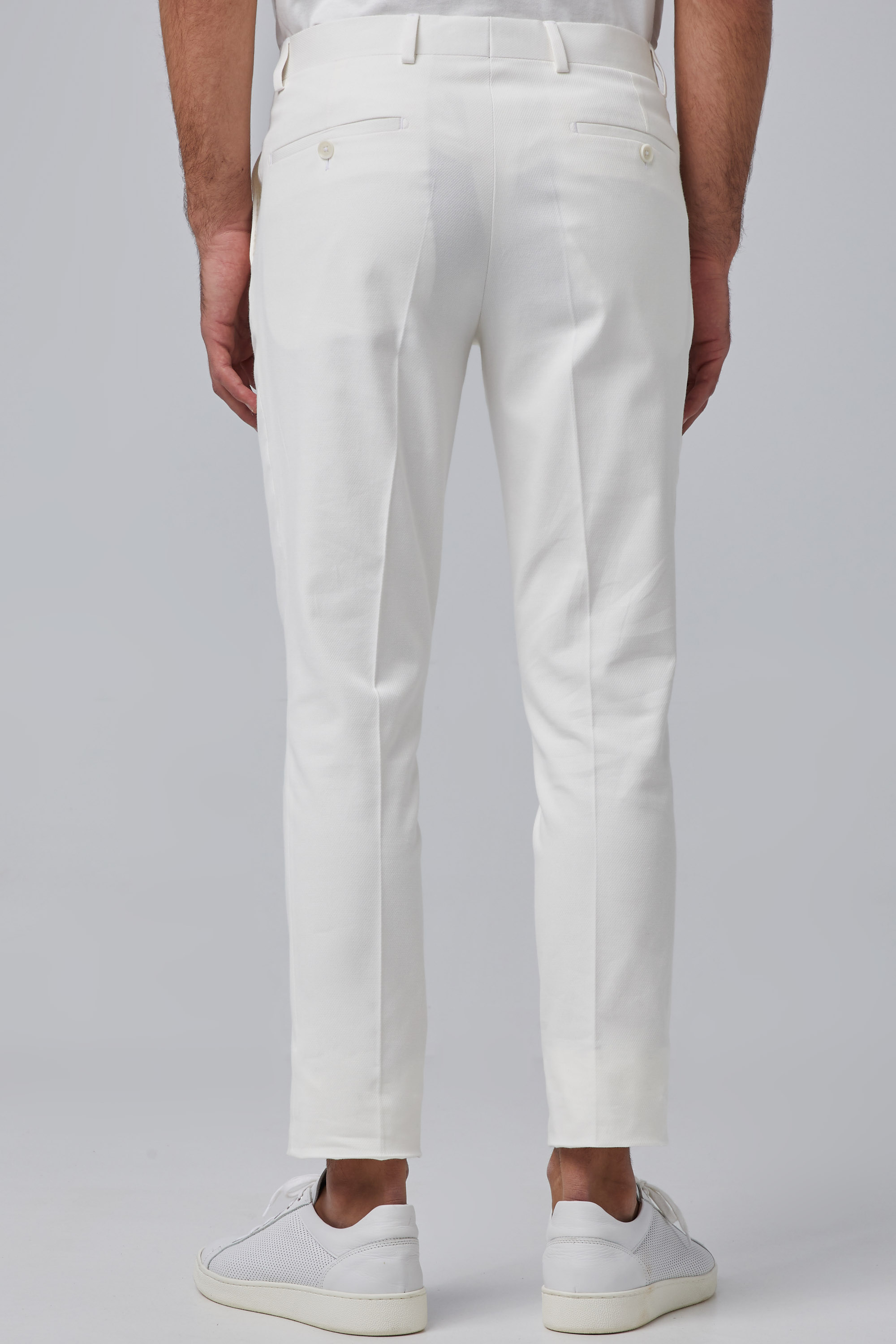Classic Ecru Textured Cotton Trousers In Slim Fit | Aristoteli Bitsiani