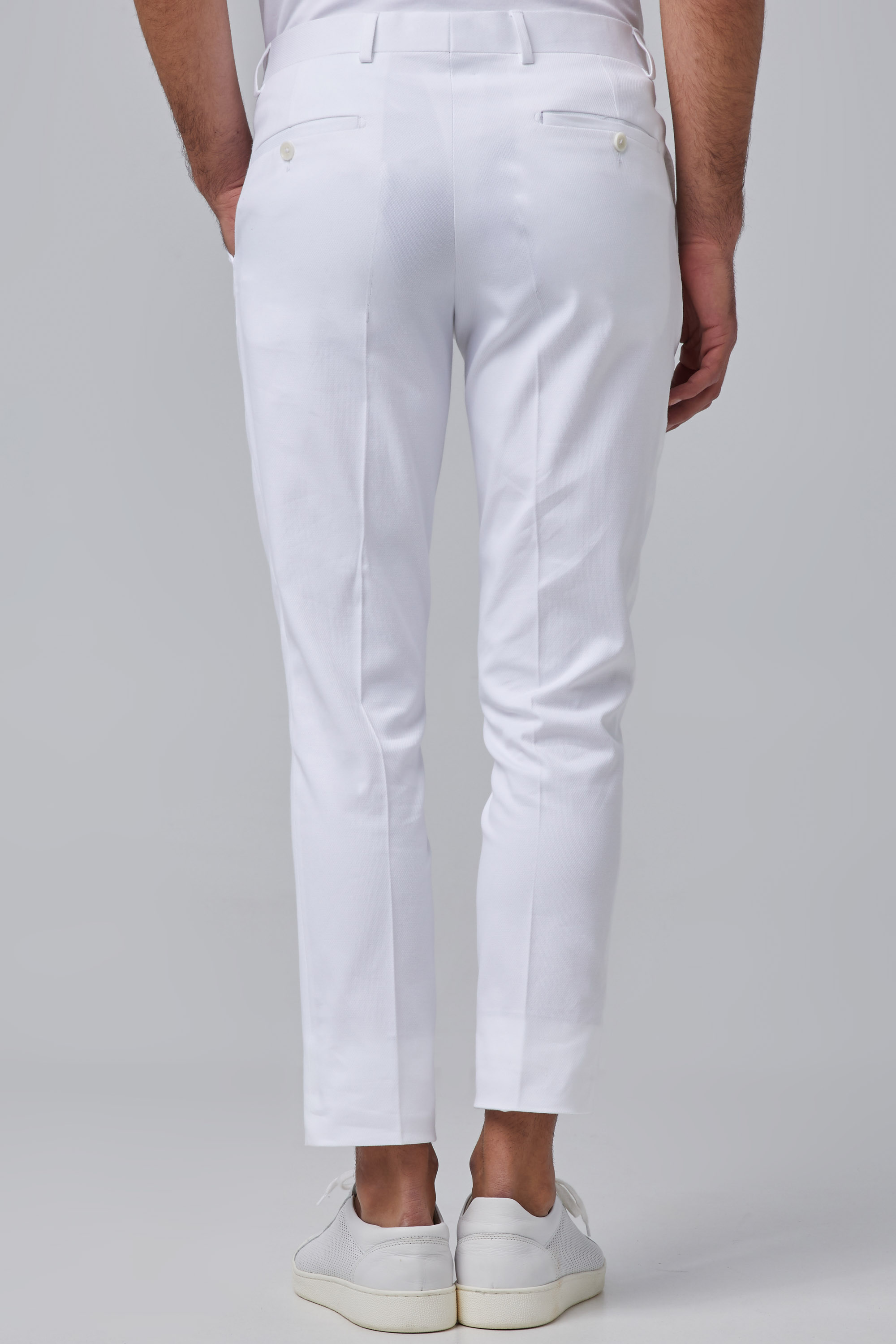 Classic White Textured Cotton Trousers In Slim Fit | Aristoteli Bitsiani